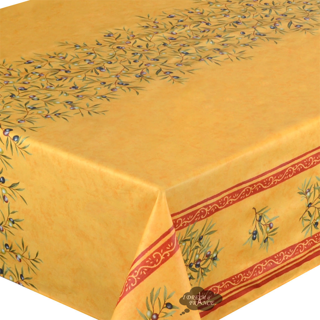 60x78 Inch Yellow Double Border Rectangular Tablecloth - Clos des Oliviers Acrylic Coated Cotton by Label France - Perfect for Dining Room, Kitchen, and Outdoor Gatherings