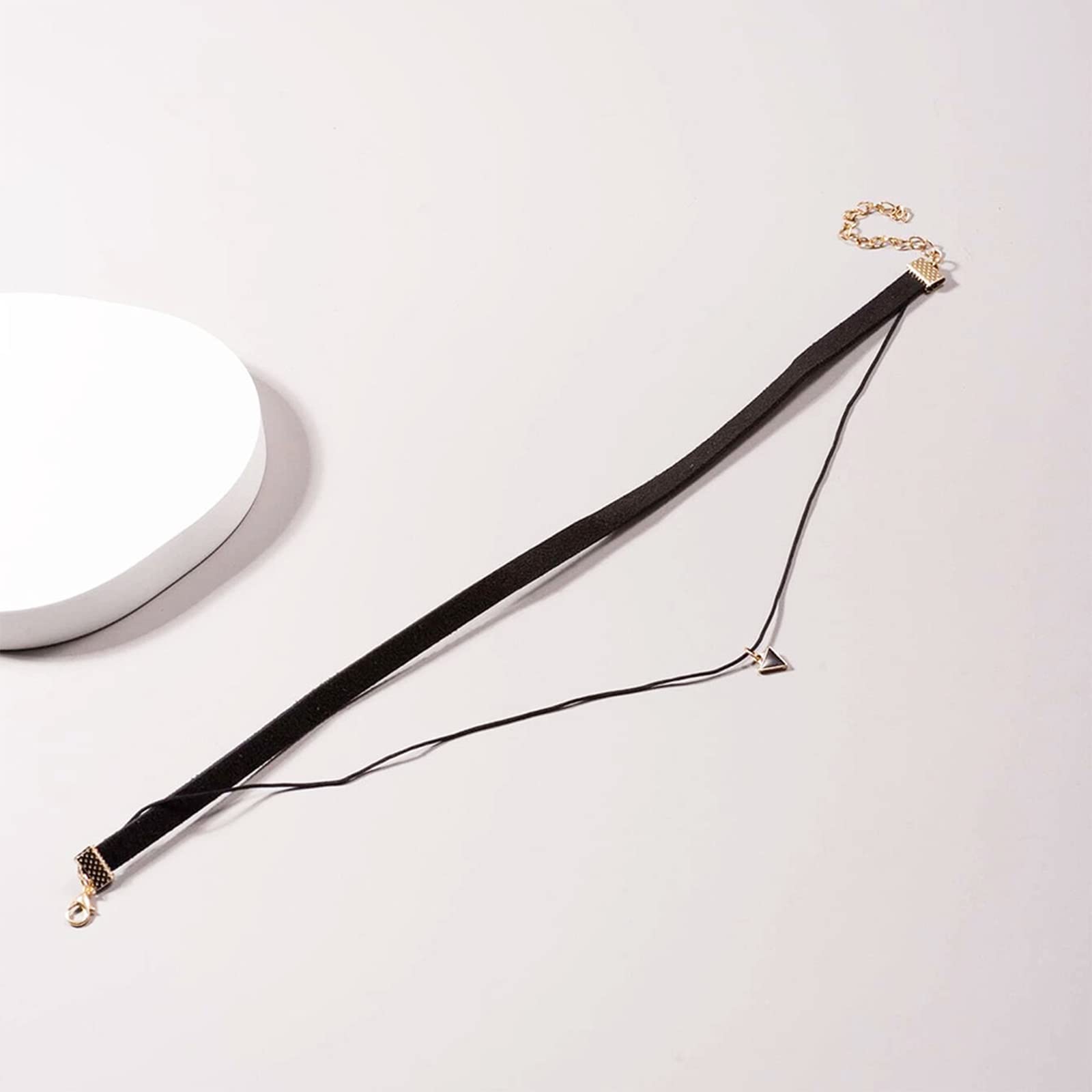 Boho Layered Velvet Choker Necklace with Tiny Triangle Pendant - Black Satin Ribbon & Vintage Leather Chain Jewelry for Women | Perfect for Casual Outfits, Date Nights & Festival Fashion