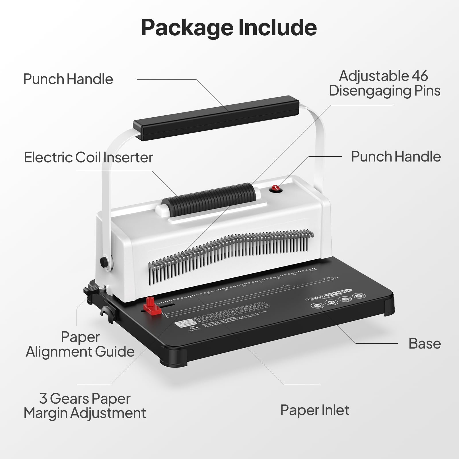 Professional Spiral Coil Binding Machine with Electric Coil Inserter - 46 Hole Punch Binder for Books, Notebooks & Documents | Perfect for Homeschooling, Office & Craft Projects | White