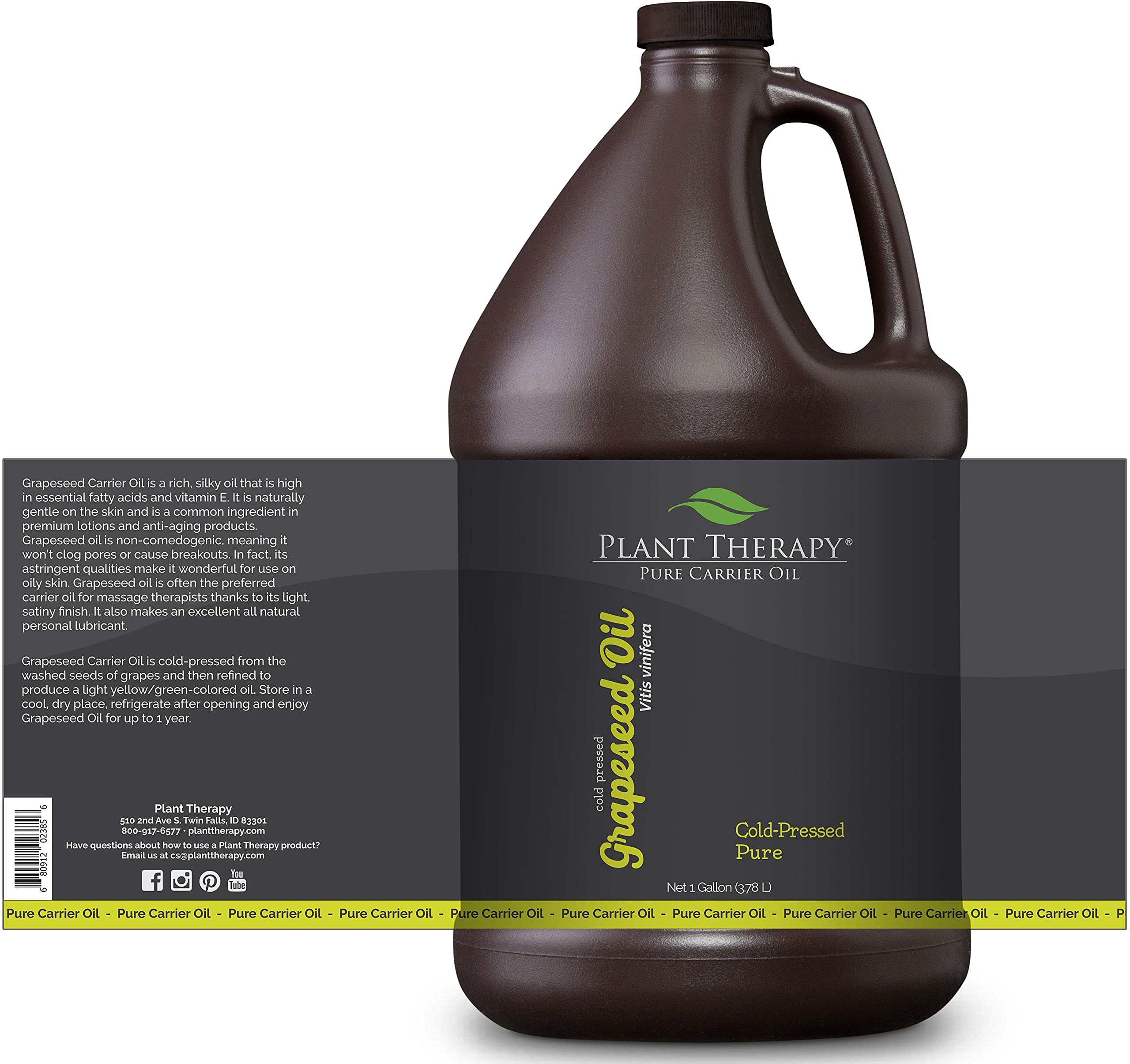 Plant Therapy Grapeseed Carrier Oil 1 Gallon - 100% Pure Natural Base Oil for Aromatherapy, Essential Oils & Massage - Perfect for DIY Skincare, Hair Care & Relaxation Therapy