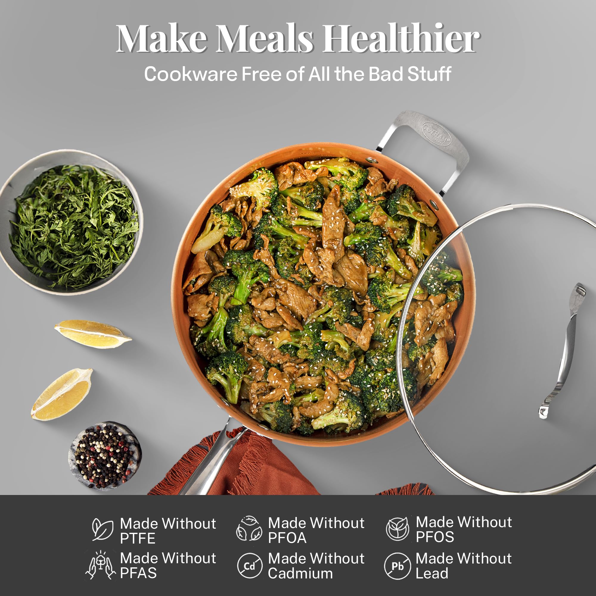 Gotham Steel True 20-Piece Ceramic Nonstick Cookware Set - PFOA/PFOS Free Pots & Pans with Deep Square Pan & Bakeware | Oven & Dishwasher Safe | Perfect for Healthy Cooking, Baking & Family Meals