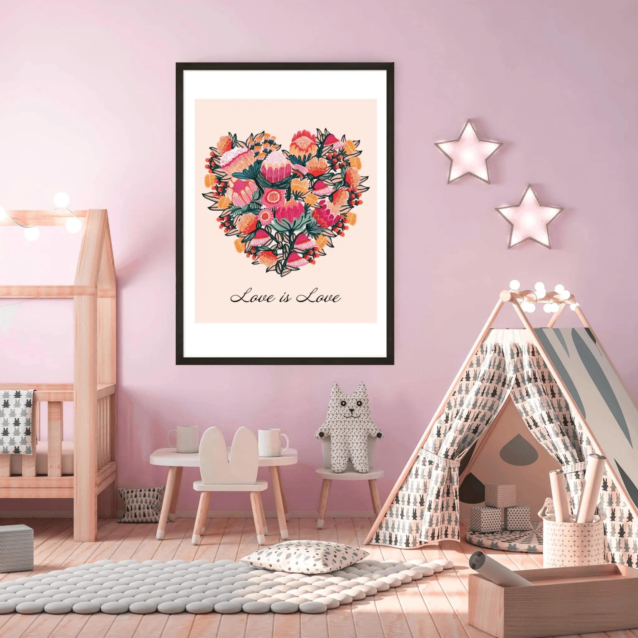 Love is Love Botanical Art Print - LGBTQ+ Pride Wall Decor for Home, Office & Gifts | Romantic Floral Painting for Bedroom & Living Room