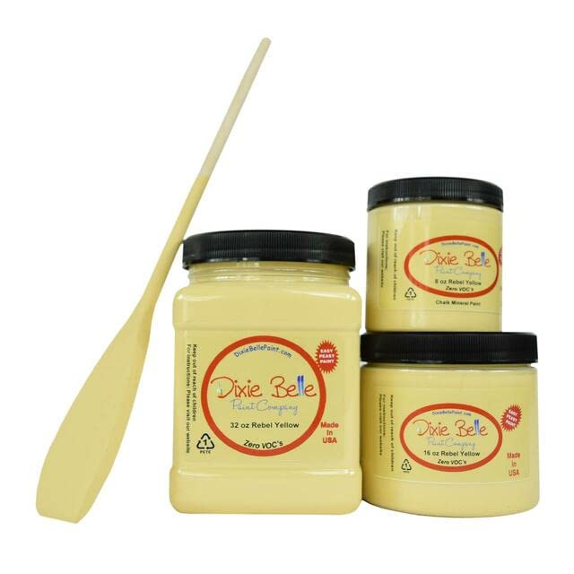 Dixie Belle Chalk Finish Furniture Paint - Rebel Yellow (8oz) | Non-Toxic, Water-Based for DIY Furniture Makeover, Cabinets, Home Decor | Perfect for Shabby Chic, Farmhouse Style Projects