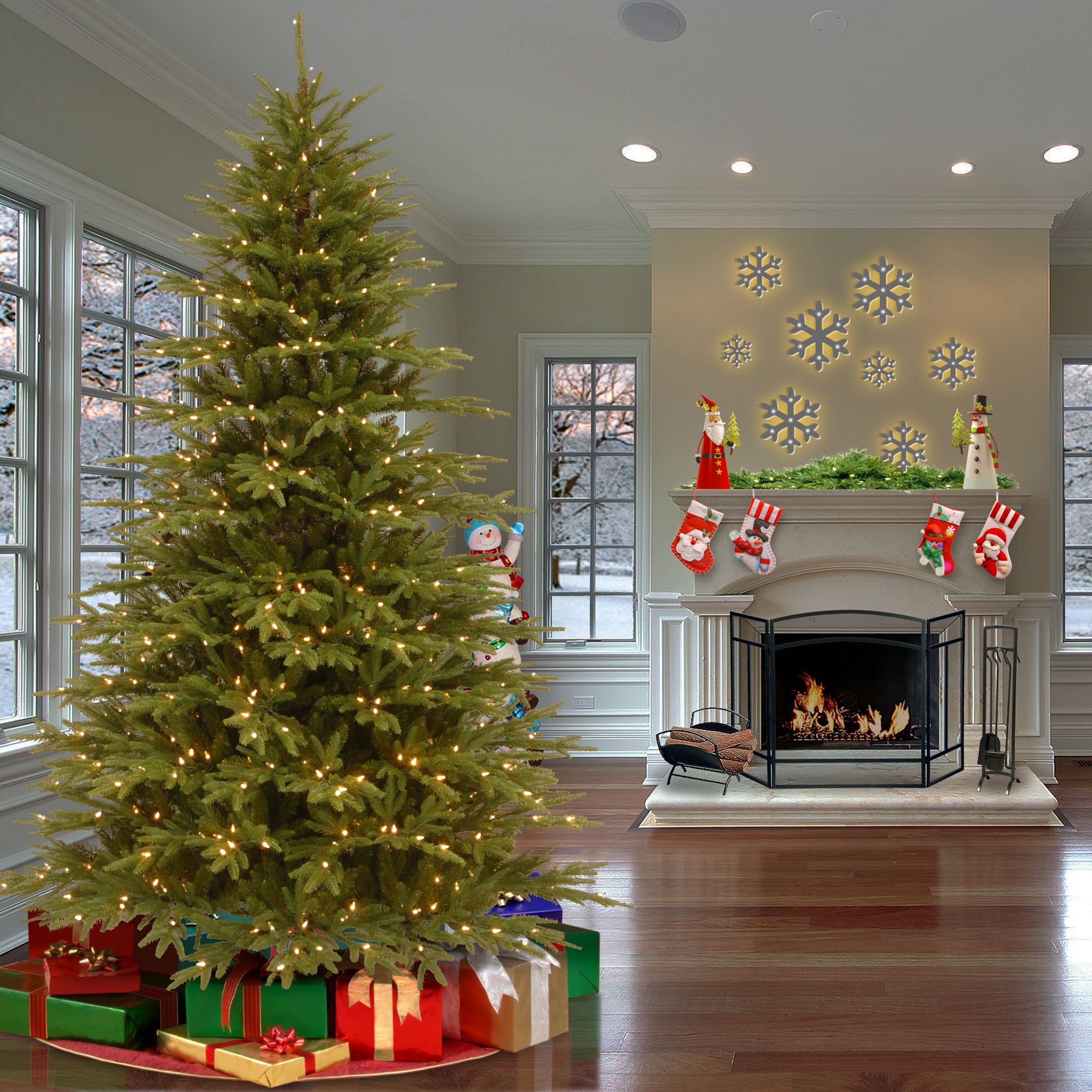 7.5 ft Pre-Lit Artificial Christmas Tree - Monterrey Fir with 600 Clear LED Lights for Holiday Home Decor & Party Decoration