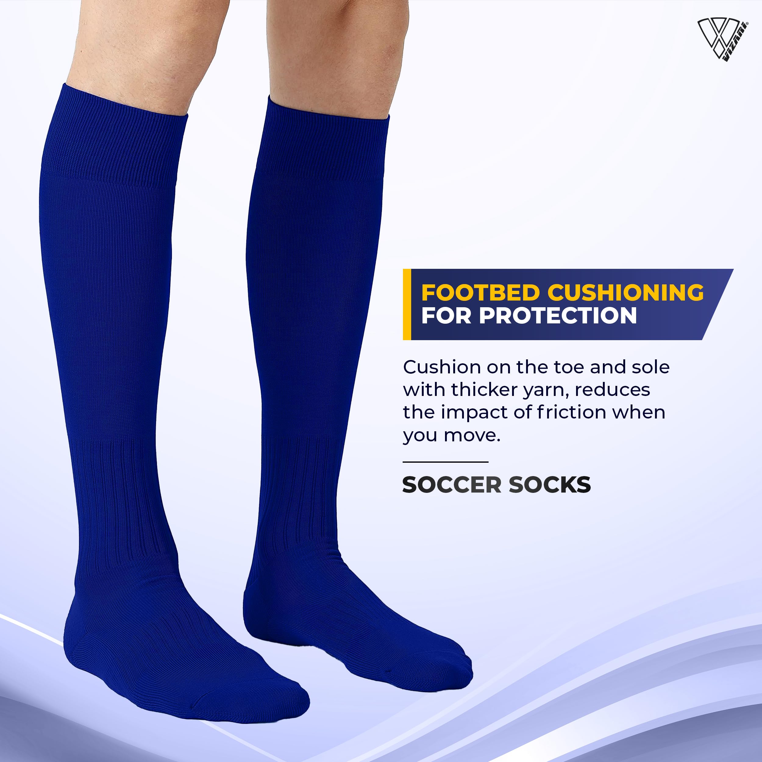 Vizari Soccer Compression Socks for Youth & Adults - Cushioned Support Football Baseball Rugby Hockey Socks - Perfect for Sports Training & Game Day Performance