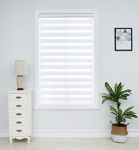 Custom Size White Double Layer Roller Blinds & Shades - G40 Color Window Treatments for Living Room, Bedroom & Office - Light Filtering & Privacy Solution