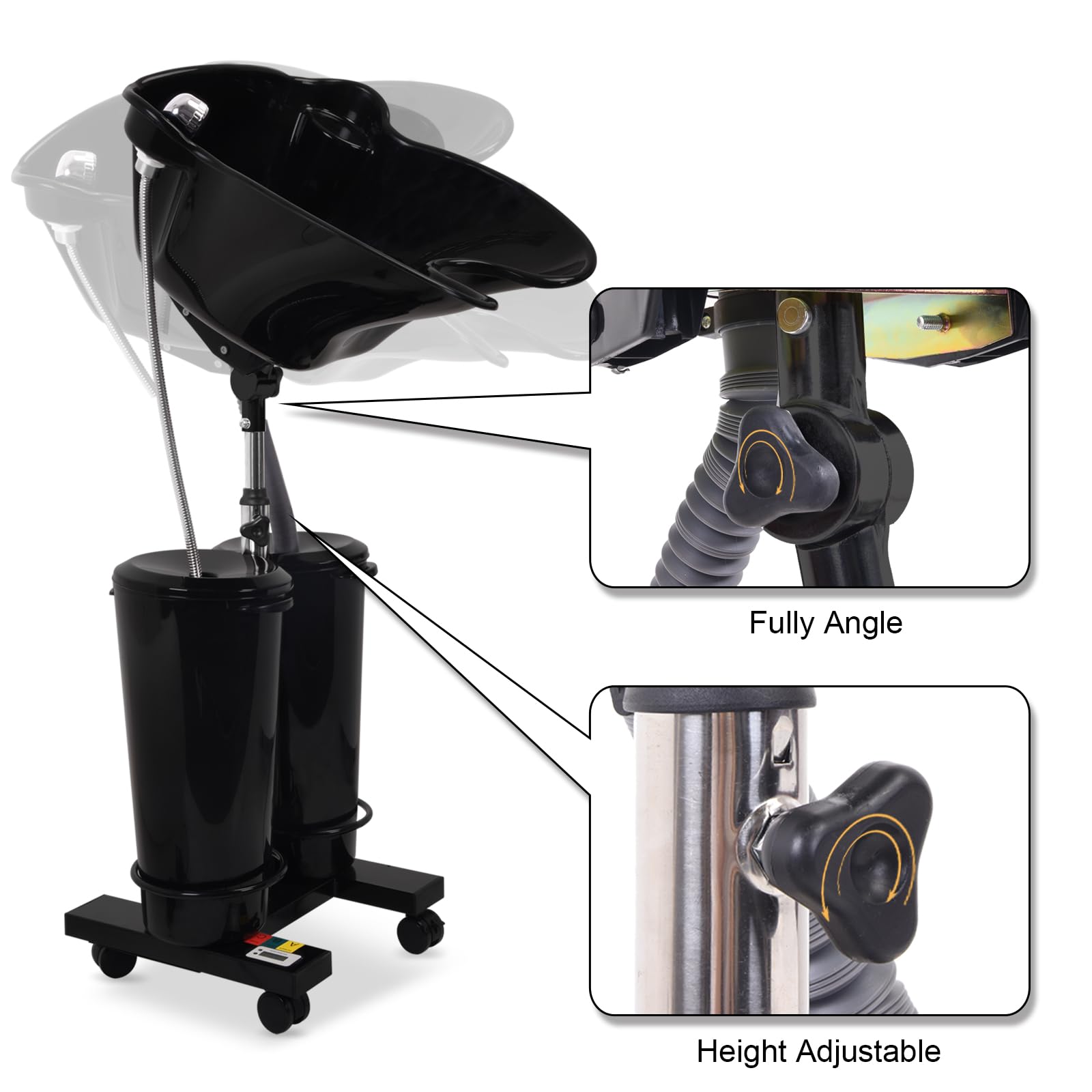Rechargeable Portable Shampoo Bowl with Electric Pump & Sprayer - 2-Tank Rolling Hair Washing Sink for Salon Water Storage & Drainage | Perfect for Mobile Hair Stylists & Home Hair Care