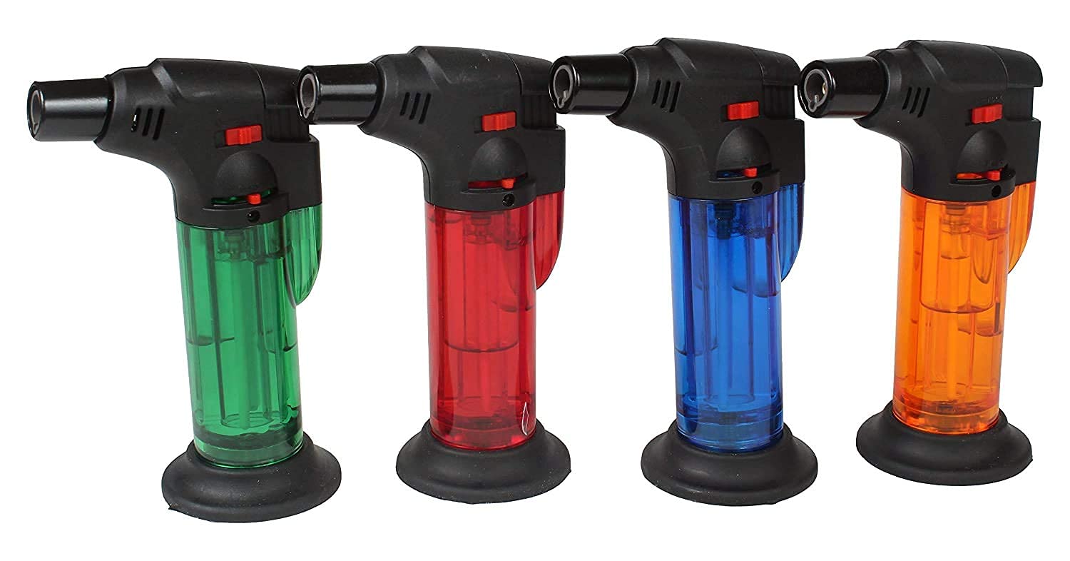 Refillable Butane Gas Torch Lighter - Windproof Jet Flame Pocket Lighter for Cigars, Camping & Outdoor Use (Red, Plastic)