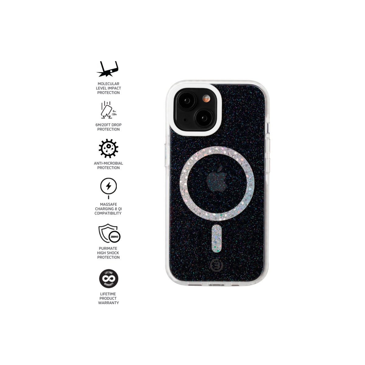 Impact Zero® Galaxy Clear/Glitter Case for Apple iPhone 15 - Slim Protective Phone Cover with Shock Absorption | Perfect for Everyday Use, Travel & Outdoor Activities