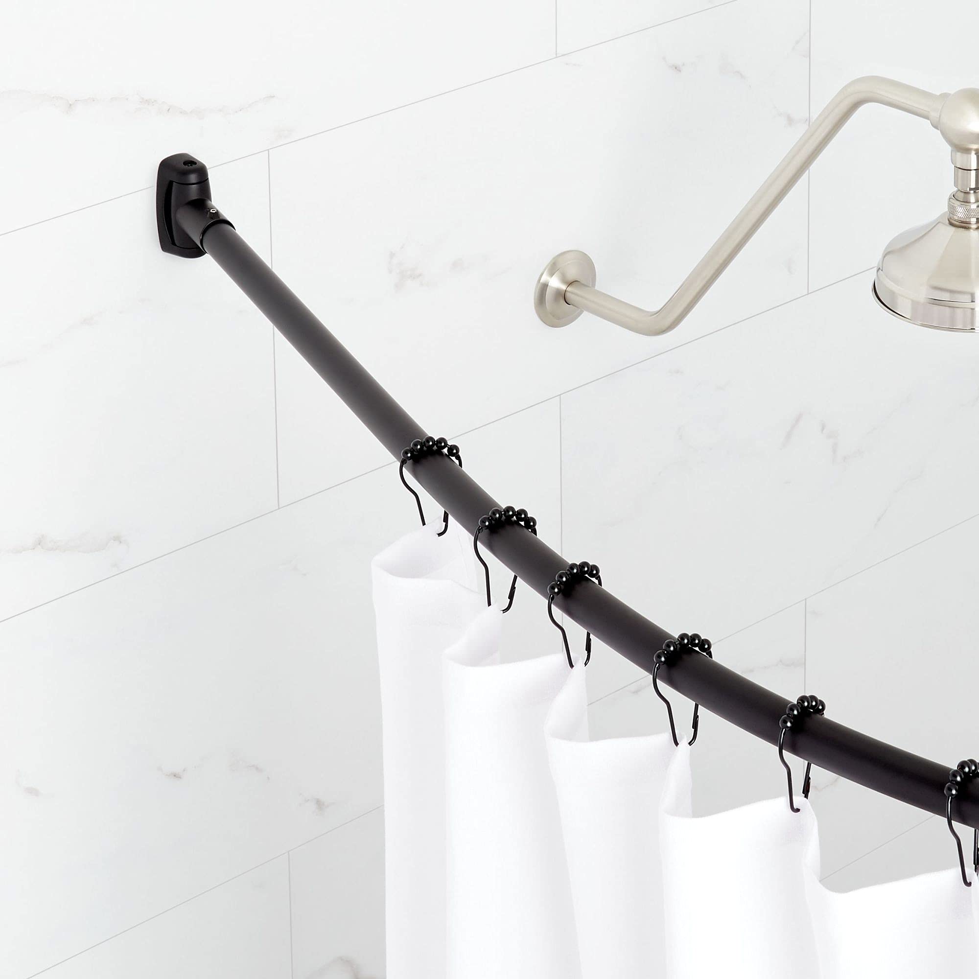 Signature Hardware 466758 60-Inch Curved Brass Shower Rod in Brushed Gold - Heavy Duty Bathroom Shower Curtain Rod for Walk-In Showers and Bathtubs - Rust-Resistant & Adjustable Design