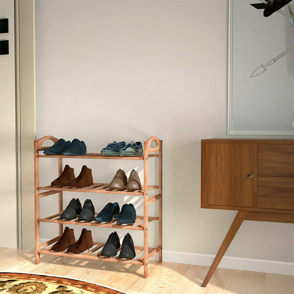 4-Tier Bamboo Shoe Rack Organizer - Natural Wood Entryway Storage Shelf (27