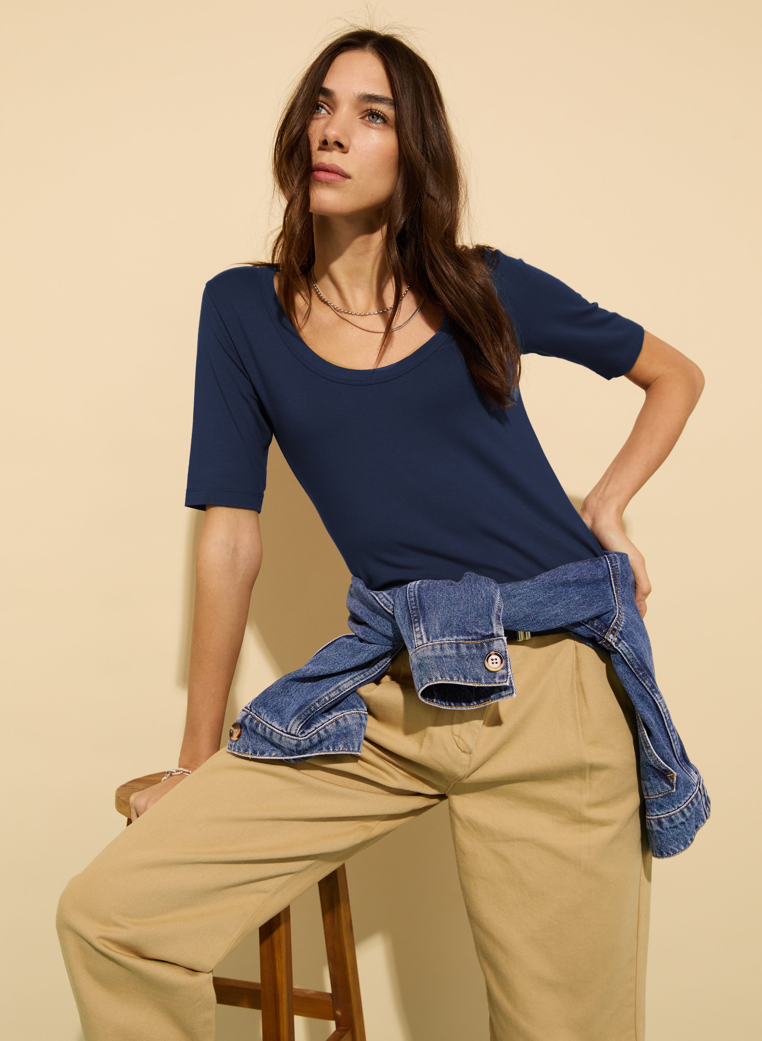 Baukjen Women's Essentials Scoop Neck Top - Soft Stretch Casual Tee for Everyday Wear | Perfect for Work, Weekend & Layering