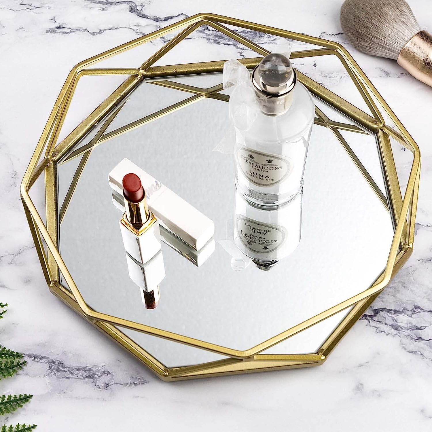 Elegant Gold Mirror Glass Perfume Tray - Vanity Makeup Organizer & Decorative Dresser Tray for Bathroom Countertop, Bedroom, and Luxury Home Decor | Perfect for Jewelry Display & Fragrance Storage