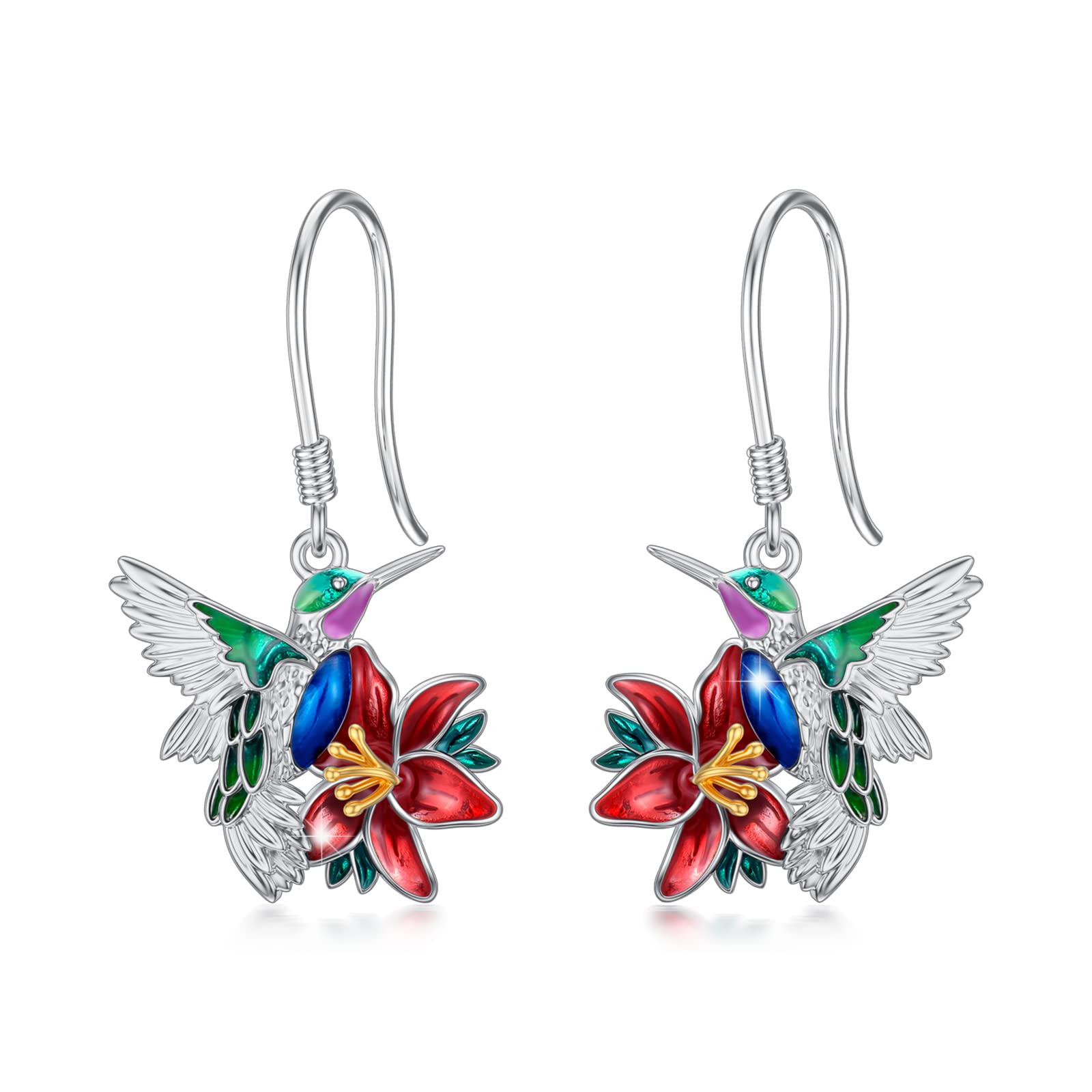 PEIMKO Sterling Silver Hummingbird Dangle Earrings - Cute Floral Drop Earrings for Women | Perfect for Weddings, Parties & Everyday Wear