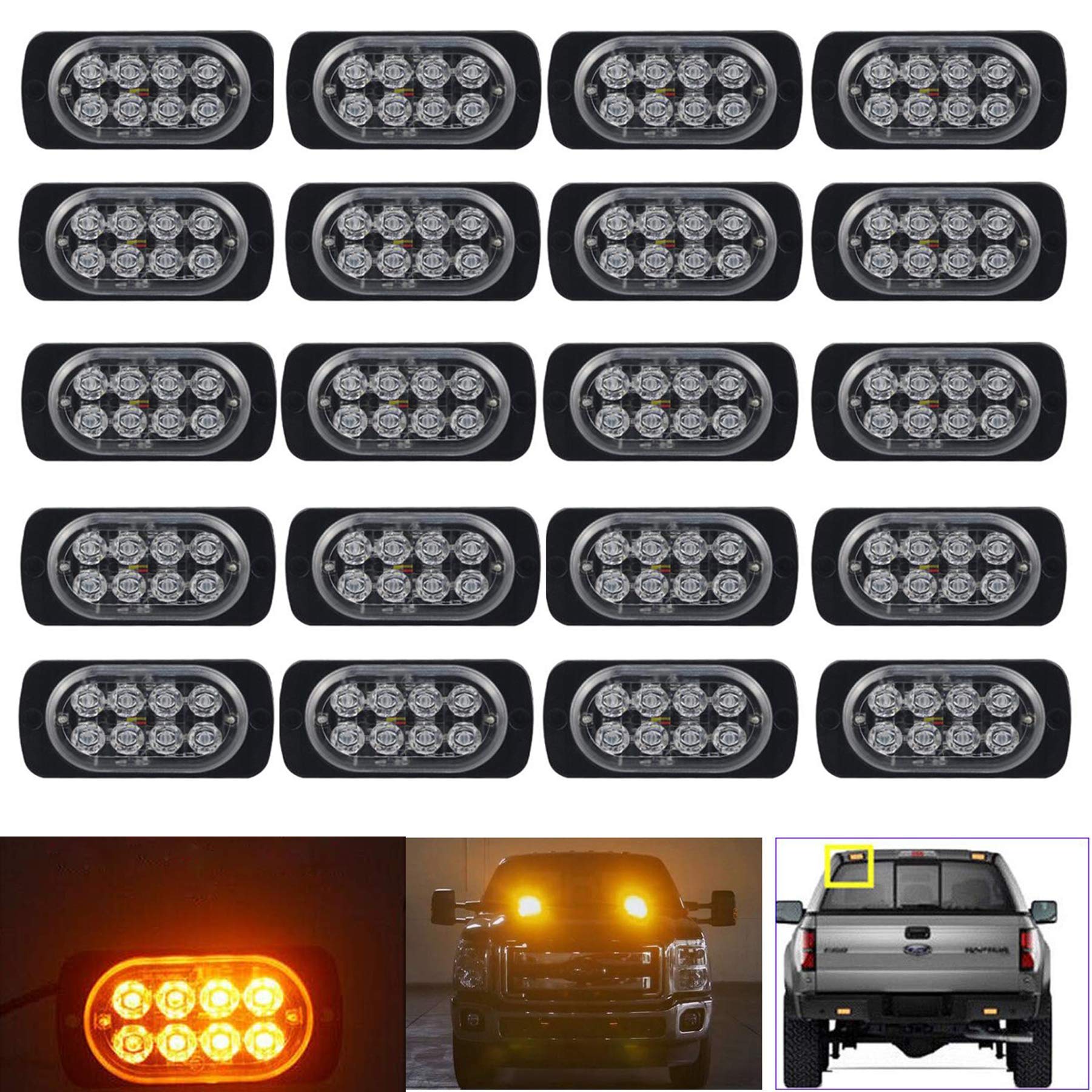 8 LED Ultra-Thin Amber Emergency Strobe Light Bar - High Intensity Surface Mount Warning Lights for Cars, SUVs, Pickup Trucks & Jeeps | Perfect for Roadside Emergencies, Construction Zones & Vehicle Safety