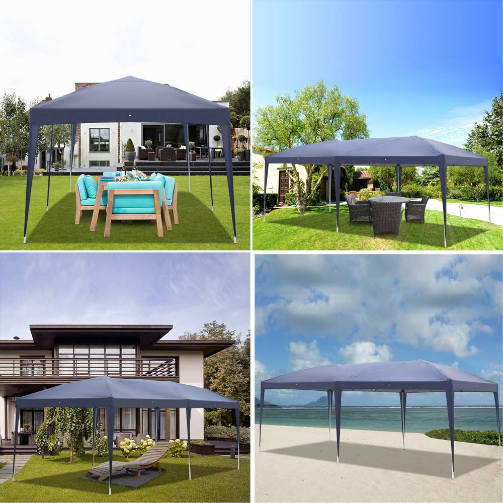 10'x20' Blue Waterproof Outdoor Gazebo Canopy Tent - Folding Wedding Party Camping Shelter, Commercial Market Stall BBQ Pavilion with Carry Bag (No Sides) - Perfect for Backyard Events, Beach Camping & Outdoor Markets