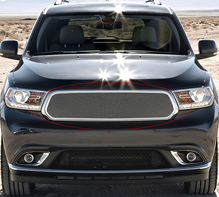 Polished Stainless Steel Upper Mesh Grille for Dodge Durango 2014-2017 - Durable & Stylish Replacement Part for Enhanced Front End Appearance - Perfect for Off-Roading, Car Shows & Custom Builds
