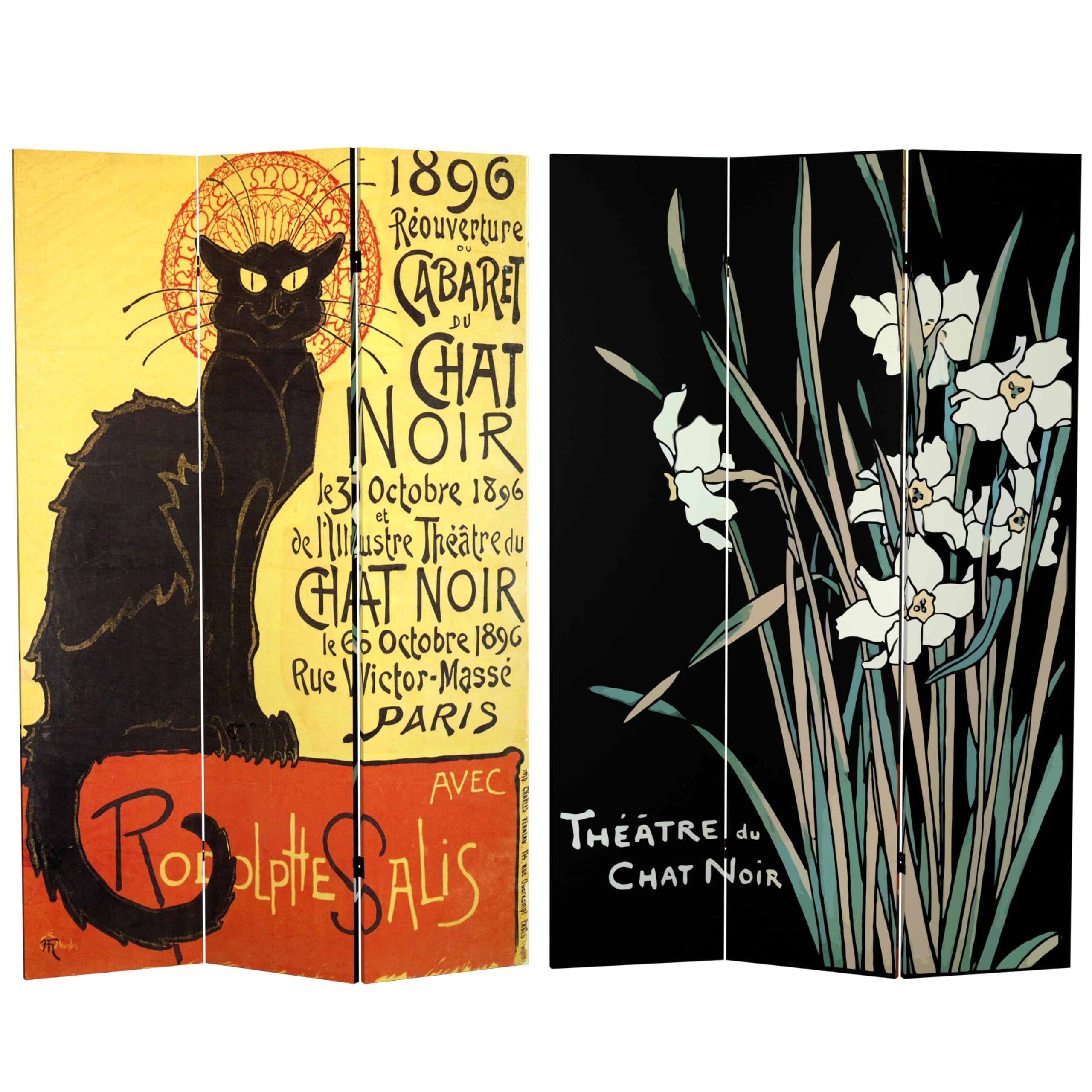 6 ft. Tall Double-Sided Red Lantern Chat Noir Room Divider - 71 Inch Height, 3 Panel Wide Folding Screen for Living Room, Bedroom & Office Privacy Partition