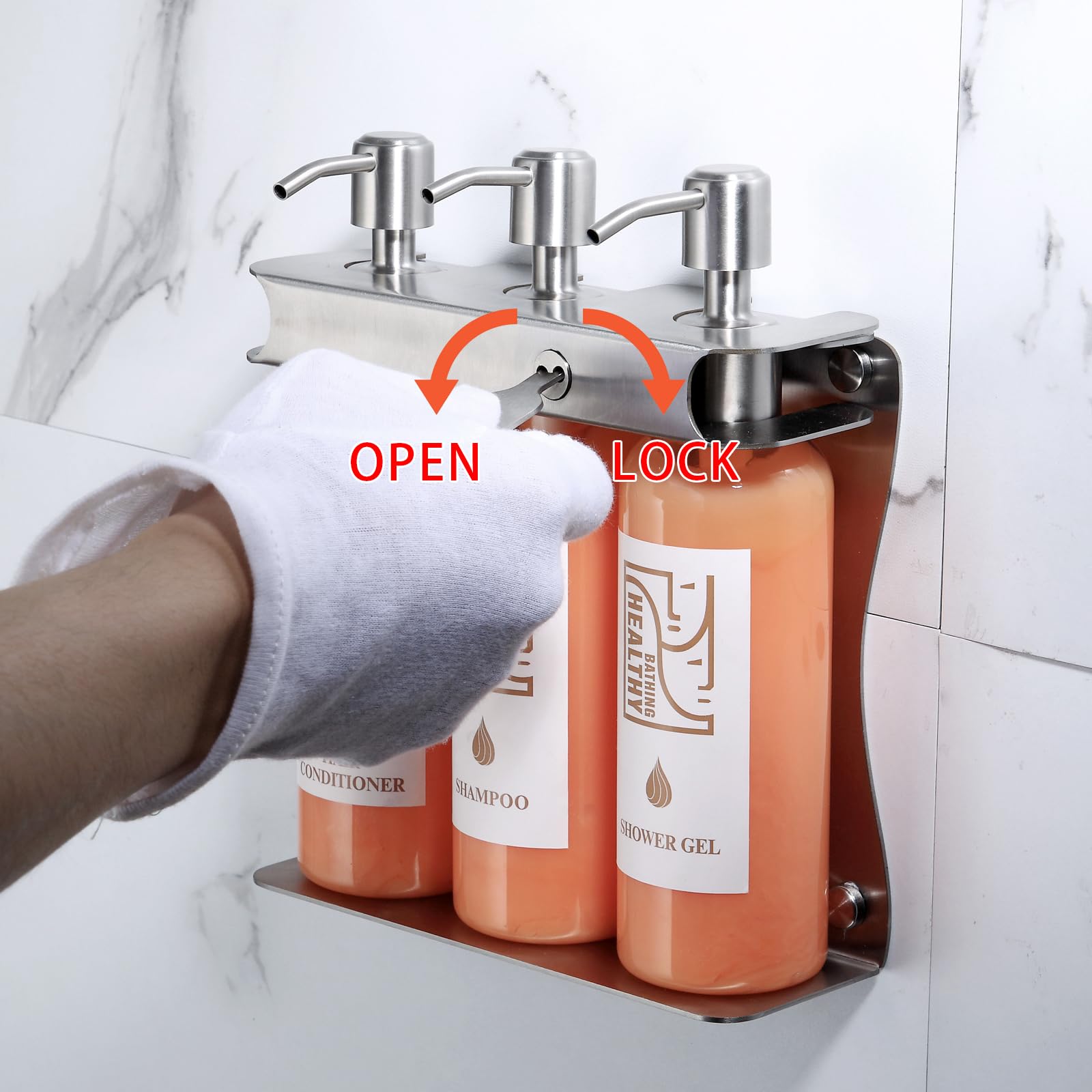 Refillable 3-in-1 Wall Mounted Shampoo Conditioner & Shower Gel Dispenser Pump Bottle with Soap Slot - Perfect for Bathroom, Spa & Gym (KCLS003)