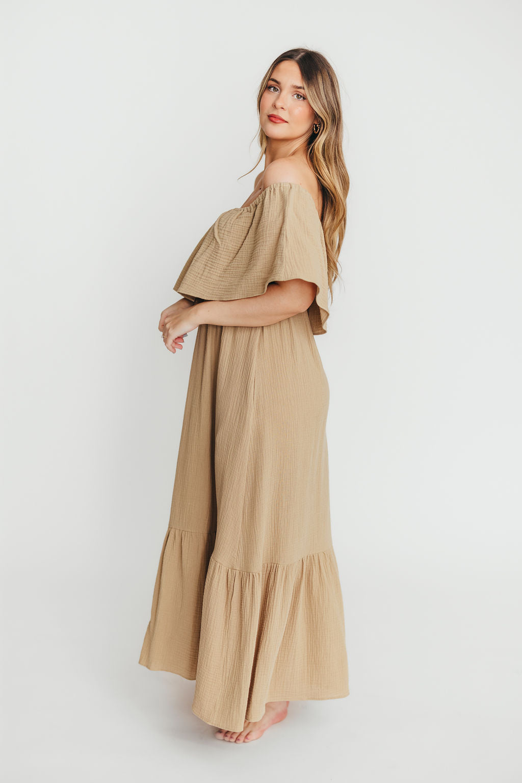 Josie 100% Cotton Maternity Maxi Dress in Khaki - Bump & Nursing Friendly for Pregnancy & Breastfeeding | Perfect for Casual Outings, Baby Showers & Nursing Comfort