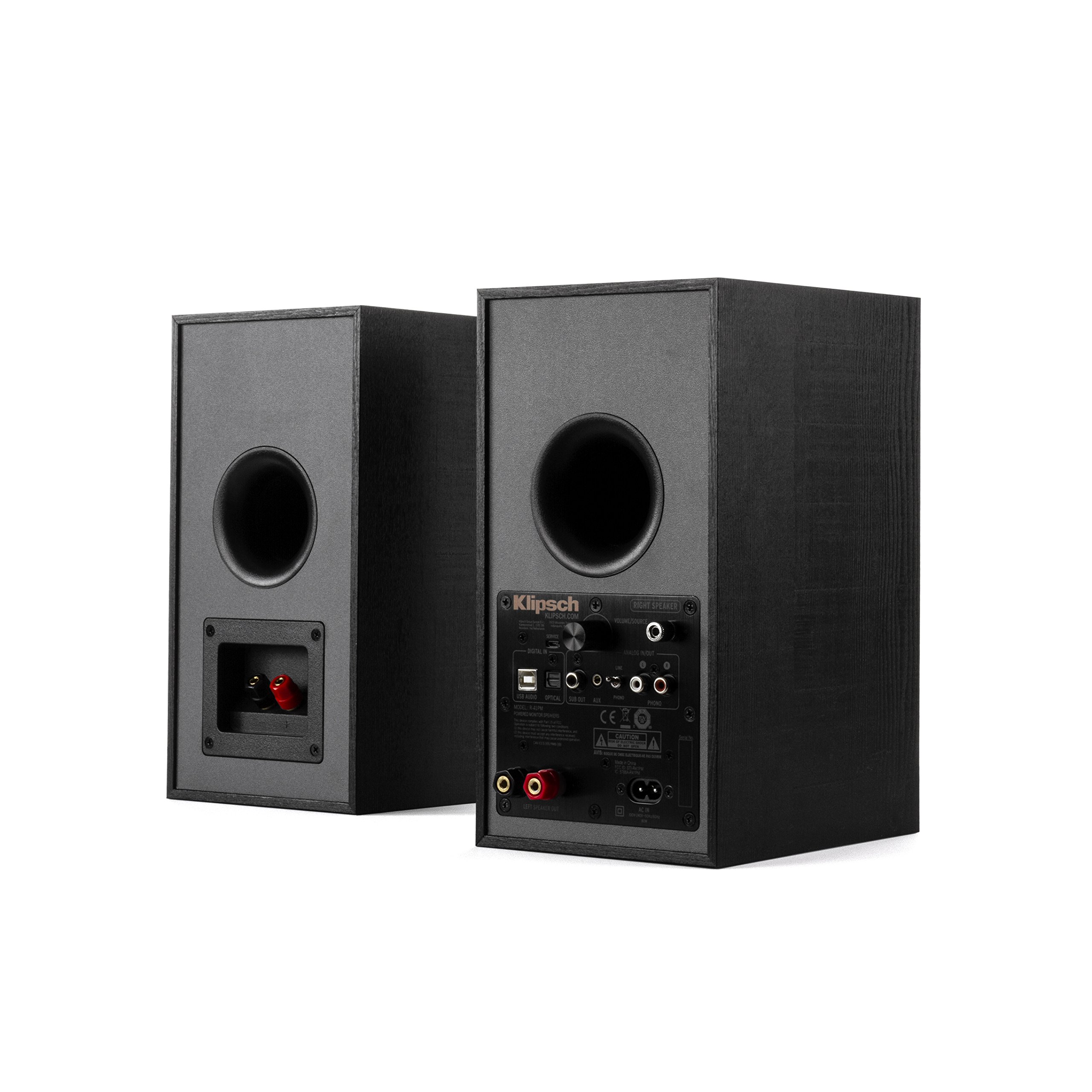 Klipsch R-41PM Powered Bookshelf Speakers - High Performance Bluetooth Bookshelf Speakers with Built-in Amplifier, Premium Sound Quality (Pair, Black) - Perfect for Home Theater, Music Listening & Gaming Setup
