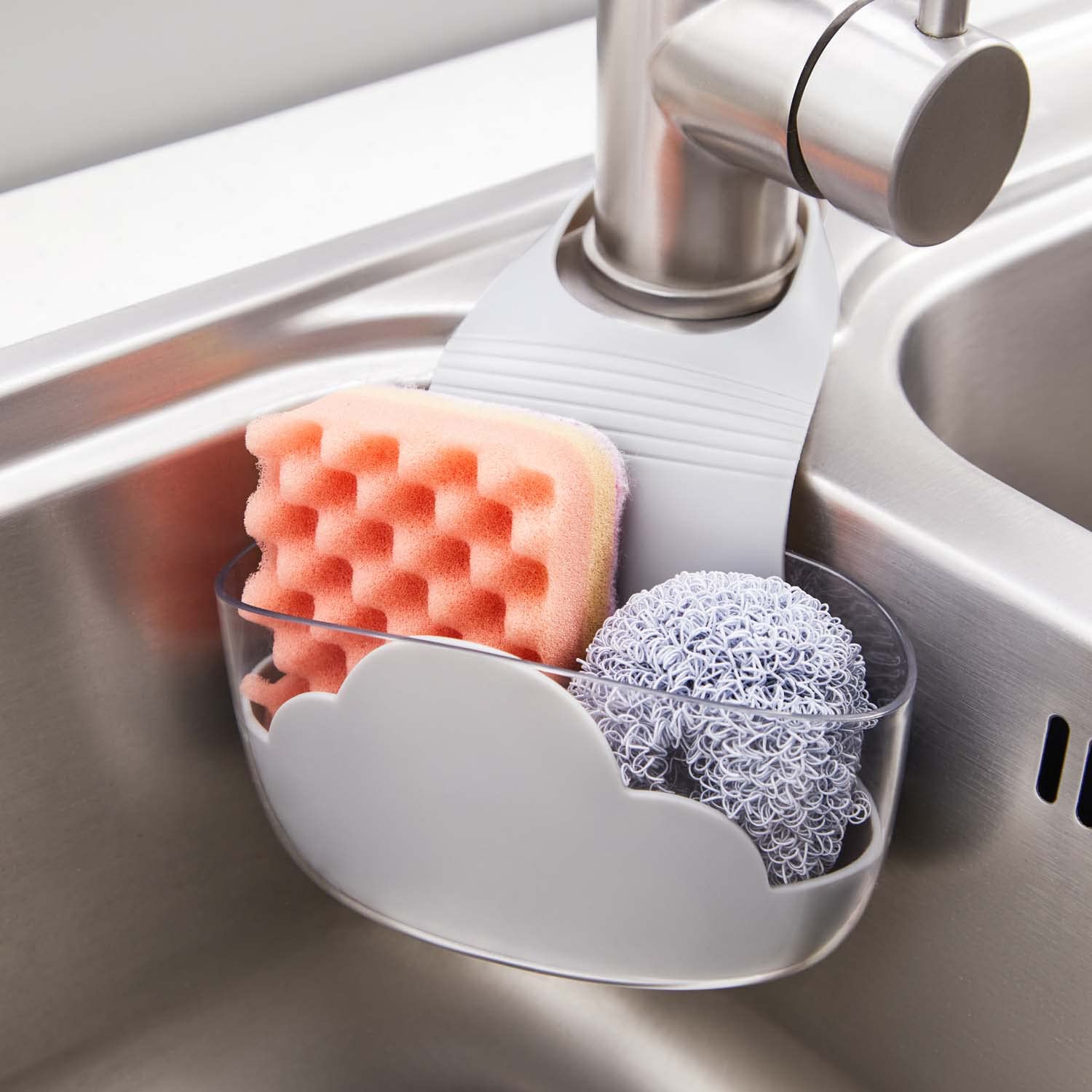 Adjustable Sink Caddy Sponge Holder with Hanging Strap - 2 Pack Grey Kitchen Faucet Organizer for Sponges, Brushes & Soap - Perfect for Small Sinks, RVs & Apartments