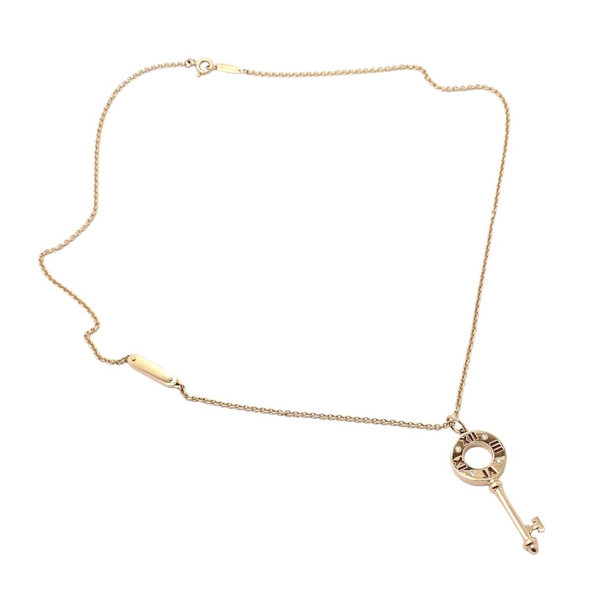 Authentic Tiffany & Co 18k Rose Gold Atlas Diamond Key Pendant Necklace for Women - Elegant Jewelry Gift for Anniversary, Birthday & Special Occasions