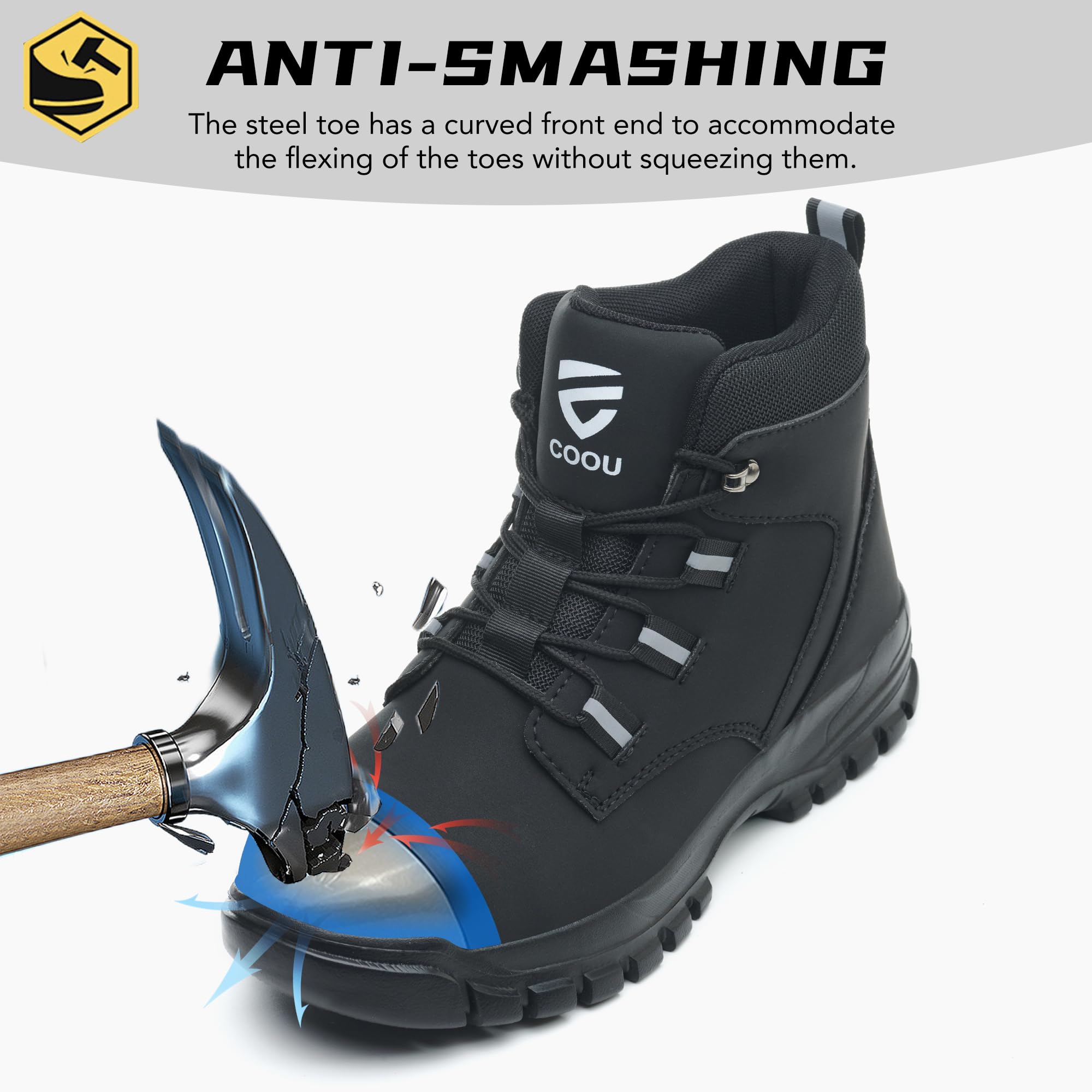 Steel Toe Work Boots for Men & Women - Slip & Puncture Resistant Safety Shoes - Lightweight Industrial Construction Boots - Perfect for Warehouse, Factory & Outdoor Work