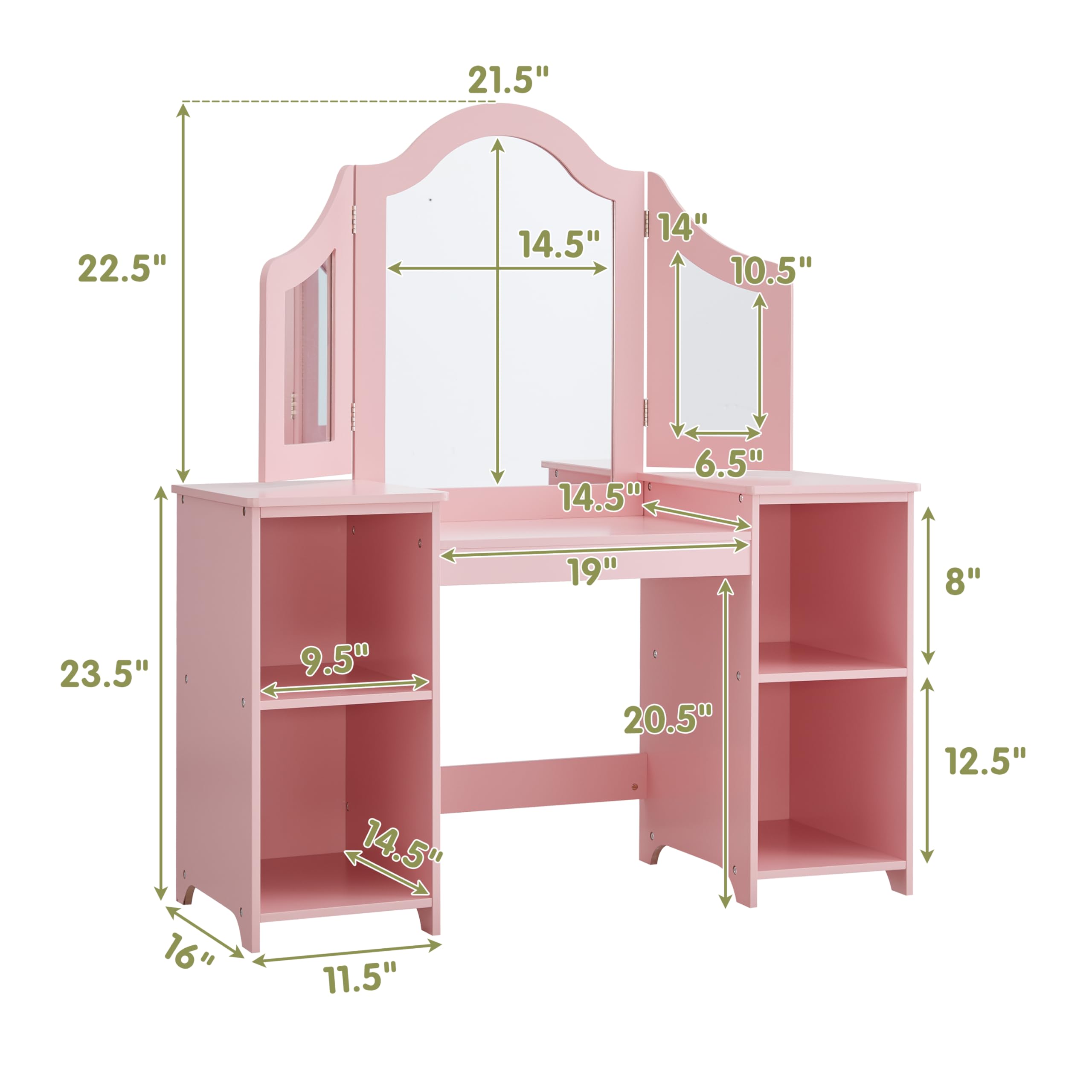 2 in 1 Kids Vanity & Princess Makeup Table with Open Storage Cabinet - Detachable Tri-fold Mirror, Pretend Play Dresser for Little Girls Age 3-9 (Pink) - Perfect for Birthday Gifts, Bedroom Decor & Role Play Activities