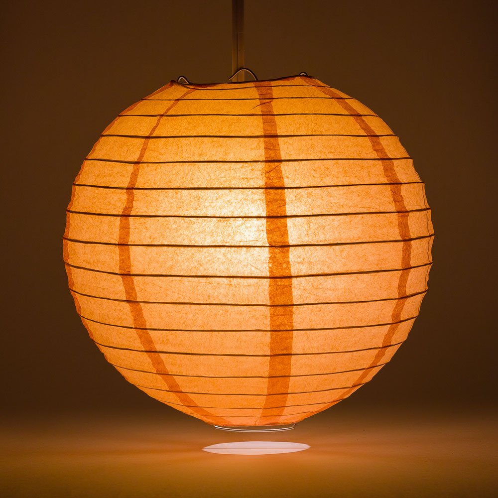 Premium 24-Inch Peach Paper Lantern - Chinese/Japanese Rice Paper Hanging Decoration for Home, Party & Wedding Decor - Elegant Parallel Ribbed Design - Perfect for Indoor Lighting, Garden Parties, and Asian-Themed Events