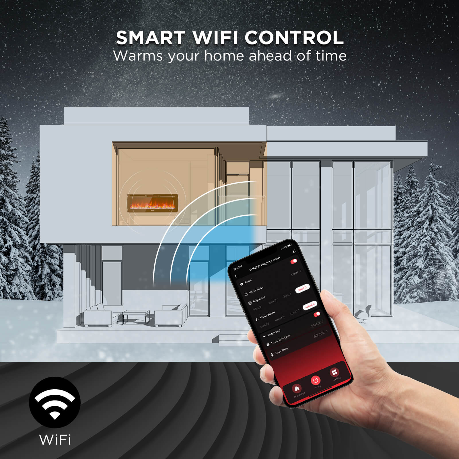 In Flames INF50W 3D WiFi Smart Wall Mounted Electric Fireplace with Tempered Glass - Modern Heating Solution for Living Room, Bedroom & Office