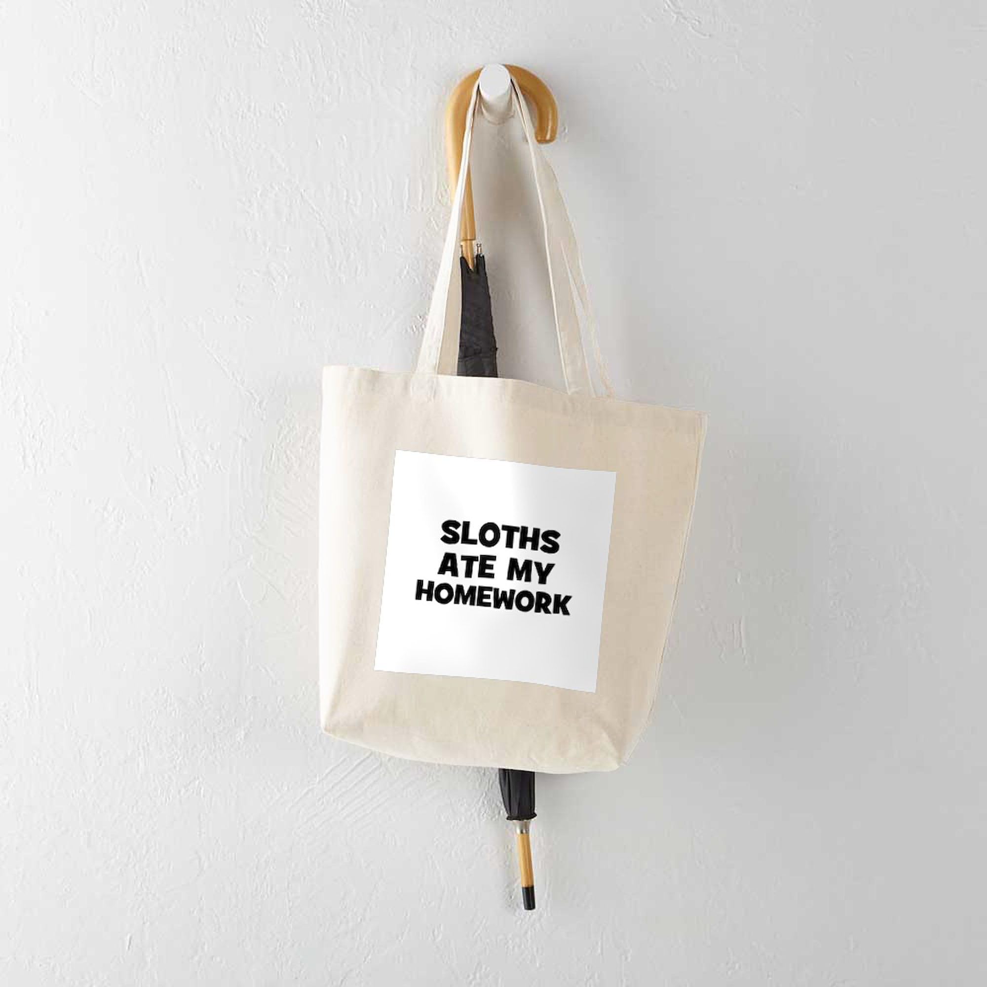 Sloths Ate My Homework Tote Bag - Natural Canvas Reusable Shopping Bag for School, Groceries & Beach | Eco-Friendly Cotton Tote with Funny Sloth Design