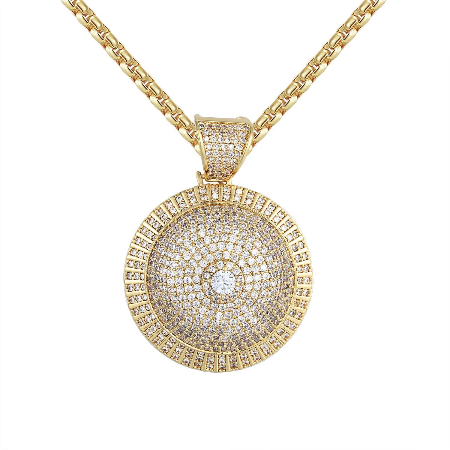 3D Mini Solitaire Circle Medallion Pendant Necklace - 24 Inch Gold/Silver Chain for Women, Elegant Jewelry Gift for Anniversary & Birthday (Perfect for Daily Wear & Special Occasions)