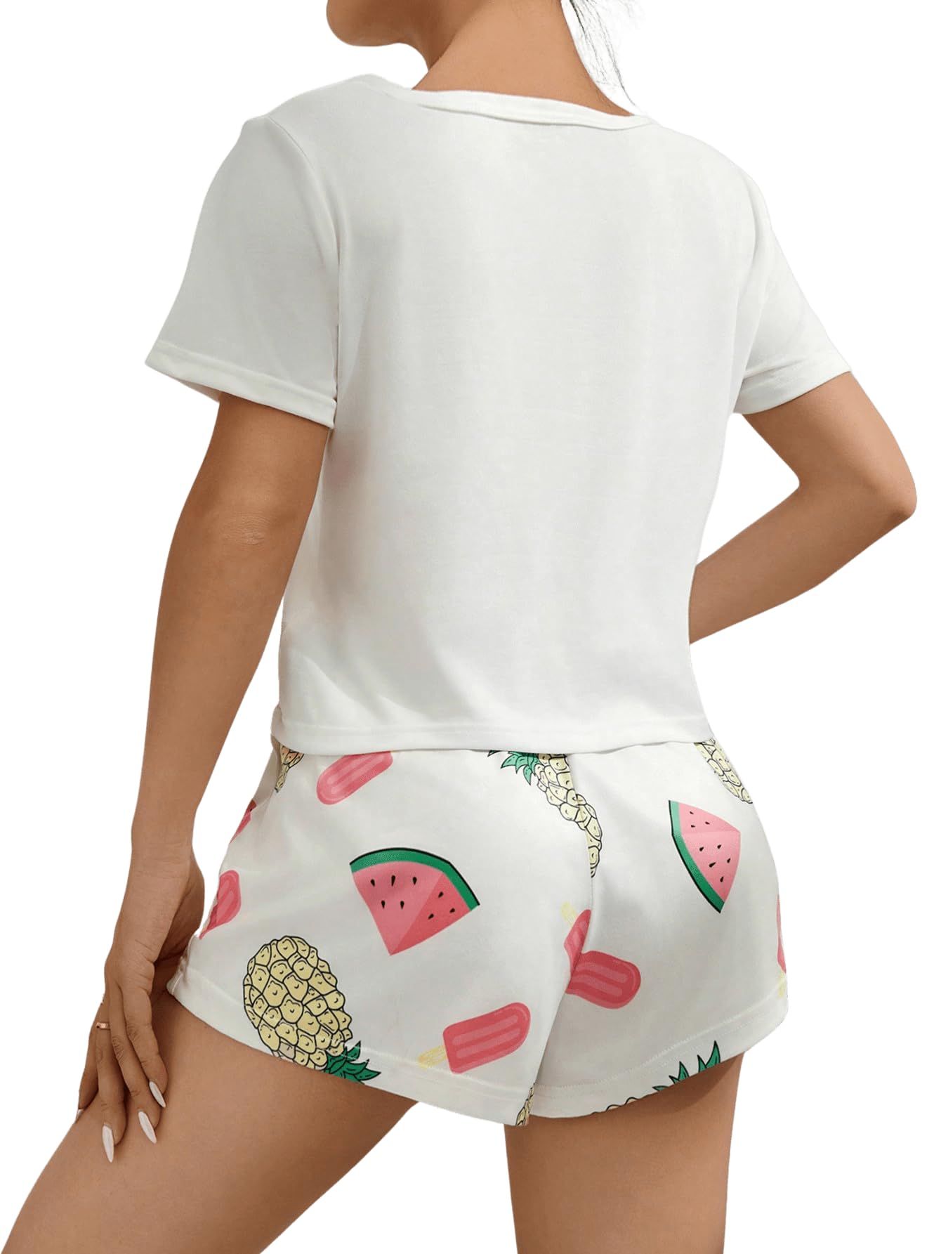 SweatyRocks Women's Pajama Set - Short Sleeve Graphic Print Top & Shorts - Soft Sleepwear & Lounge Outfit for Women - Perfect for Sleepovers, Relaxing at Home, and Summer Nights