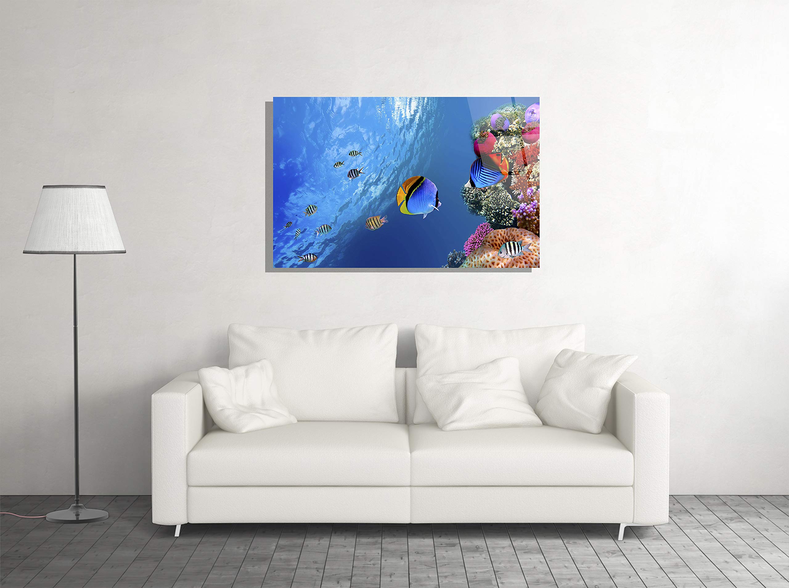Exotic Tropical Fish & Ocean Coral Underwater Life Tempered Glass Canvas Wall Art - Modern Home, Office & Hotel Decor - Perfect Gift for Marine Lovers (24x36) - Ideal for Living Rooms, Bedrooms & Coastal-Themed Spaces