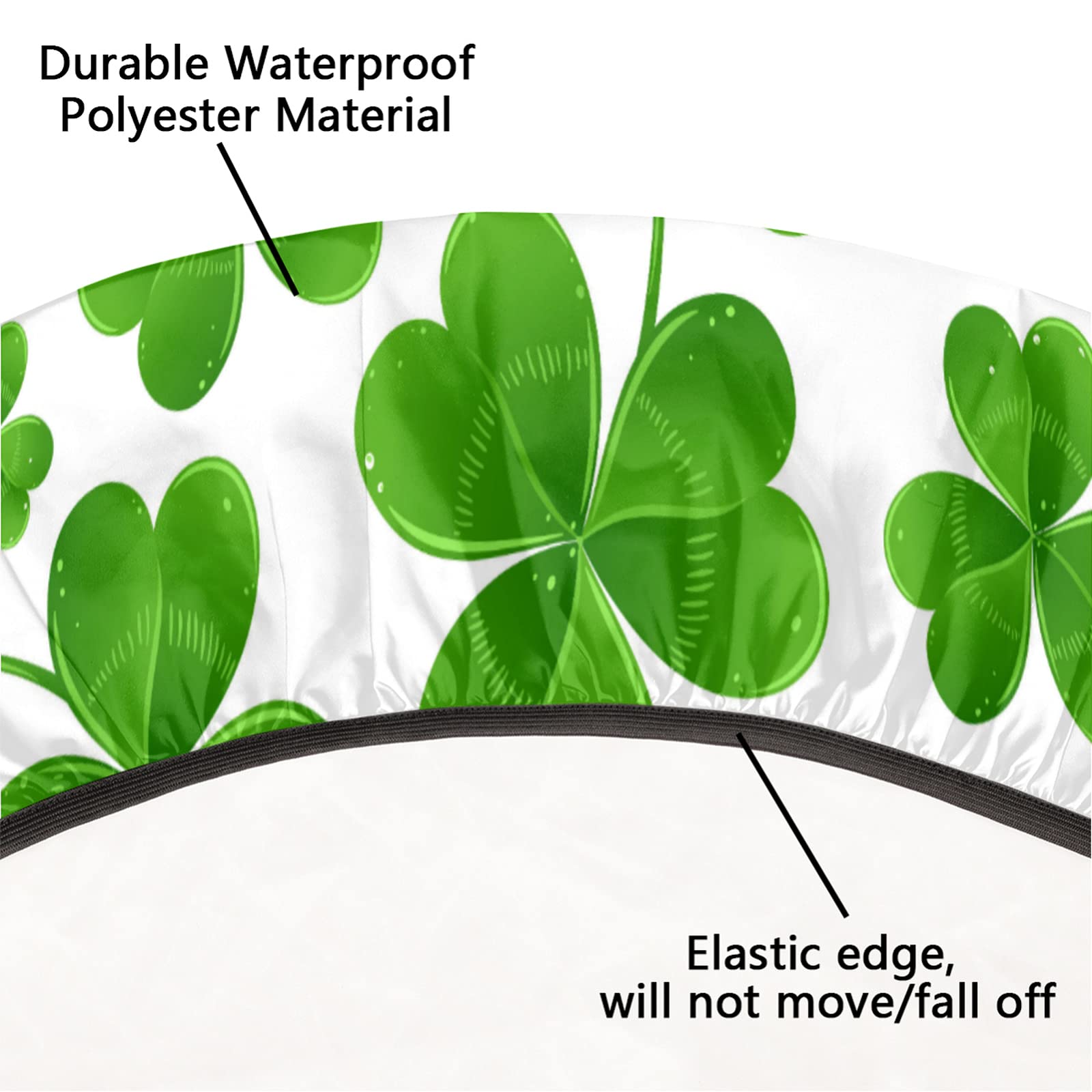 St. Patrick's Day Round Fitted Tablecloth - 48 Inch Elastic Edge Clover Design Waterproof Wipeable Table Cover for Parties, Outdoor Dining, and Home Decor (Fits 36
