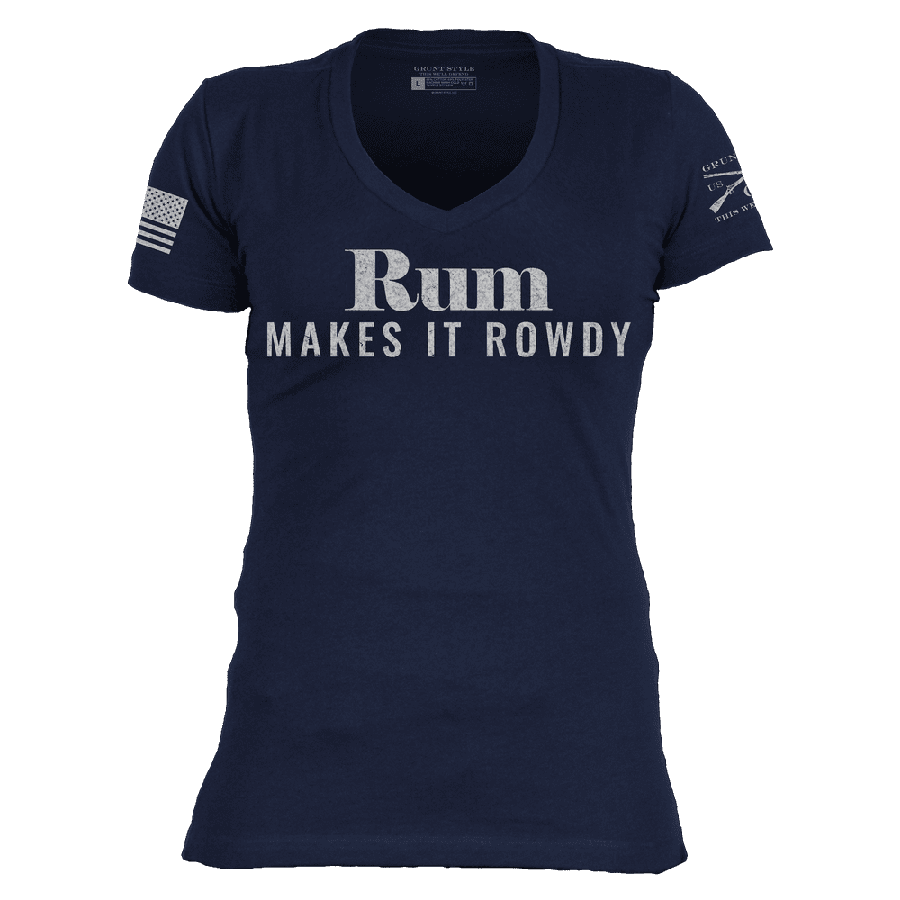 Women's Rum Makes It Rowdy V-Neck T-Shirt - Midnight Navy | Casual & Party Wear | Soft Cotton Comfort