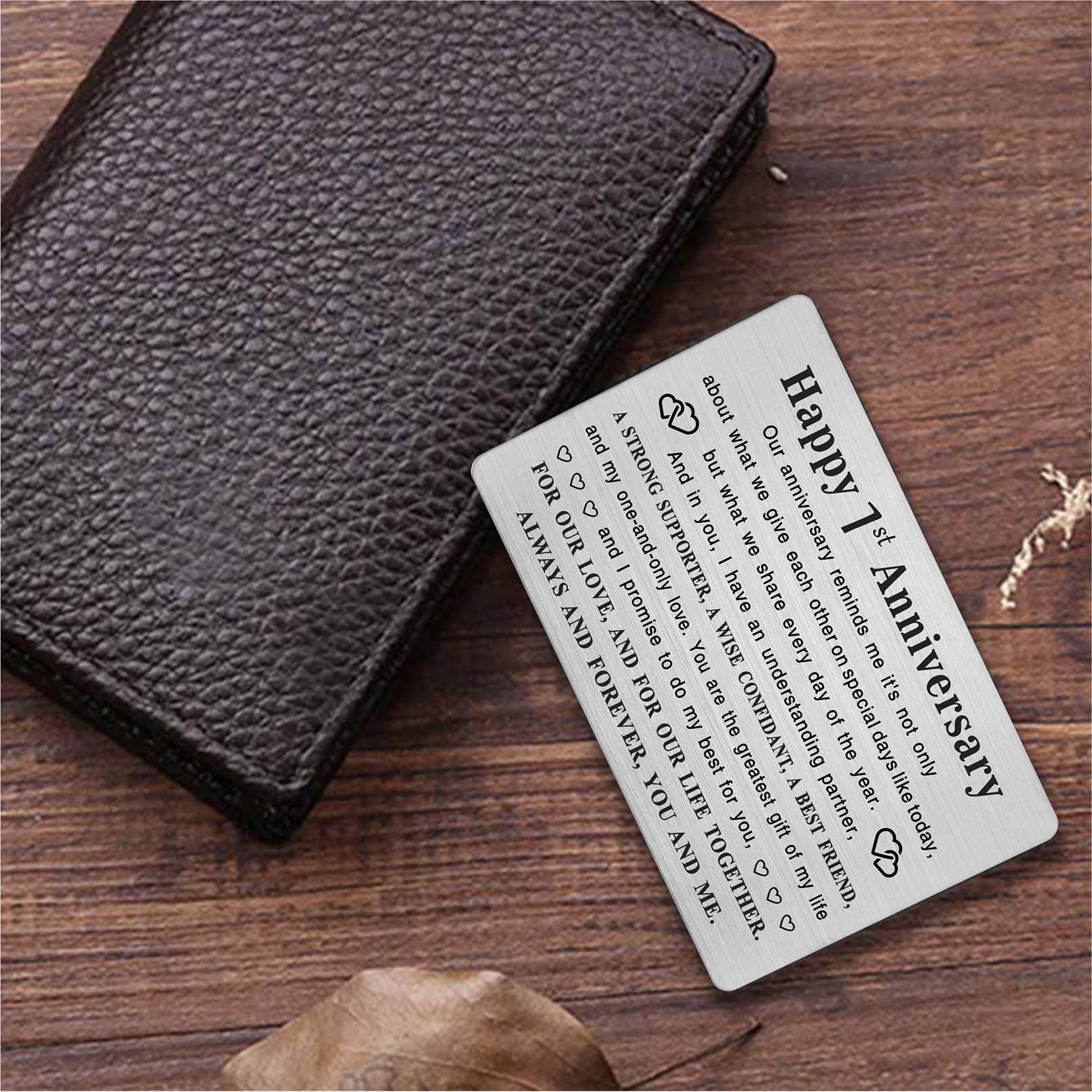 TGCNQ Metal Engraved 1 Year Anniversary Card - Romantic Keepsake Gift for Husband, Wife, Couples - Elegant 1st Wedding Anniversary Decor for Home, Office & Special Occasions