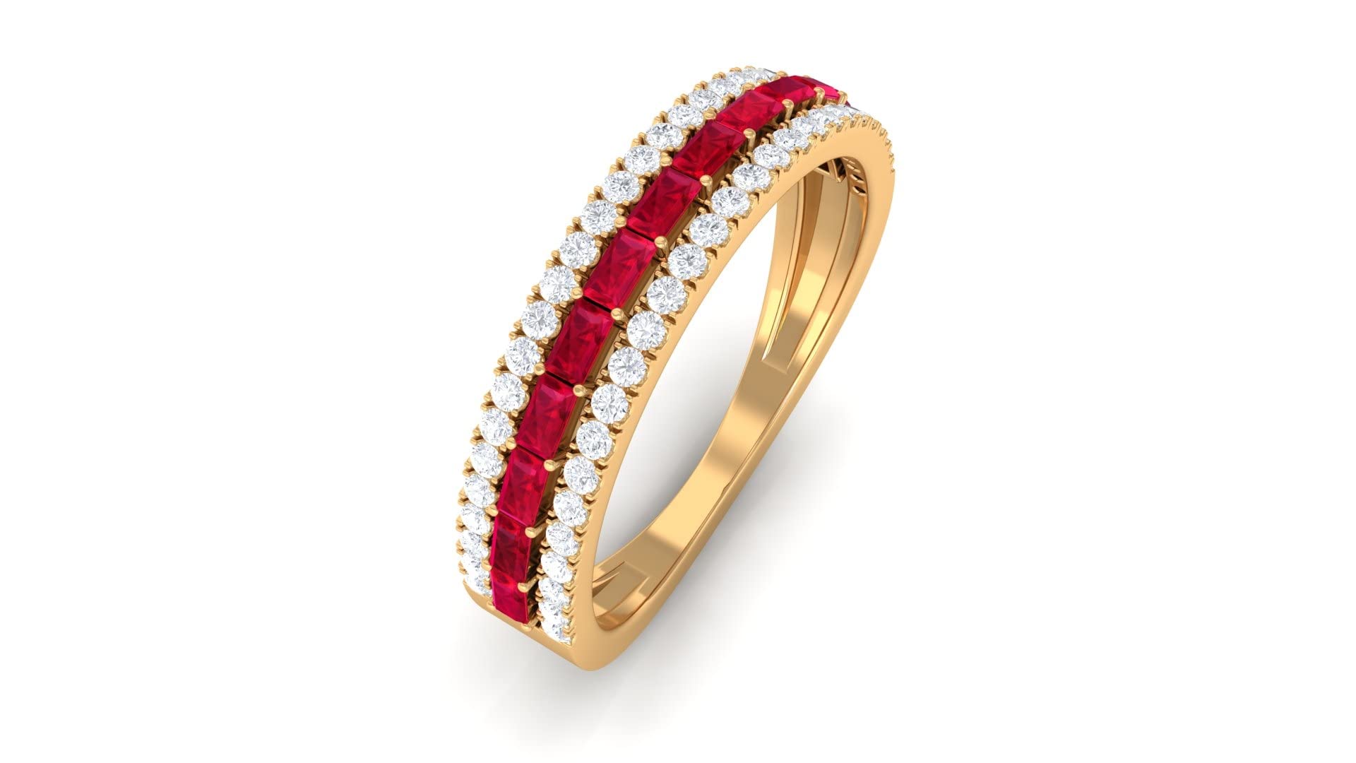 1 CT Certified Ruby and Diamond Half Eternity Ring, Baguette Cut Red Ruby Semi Eternity Band for Women in 14K Solid Gold - Perfect for Anniversaries, Valentine's Day & Special Occasions