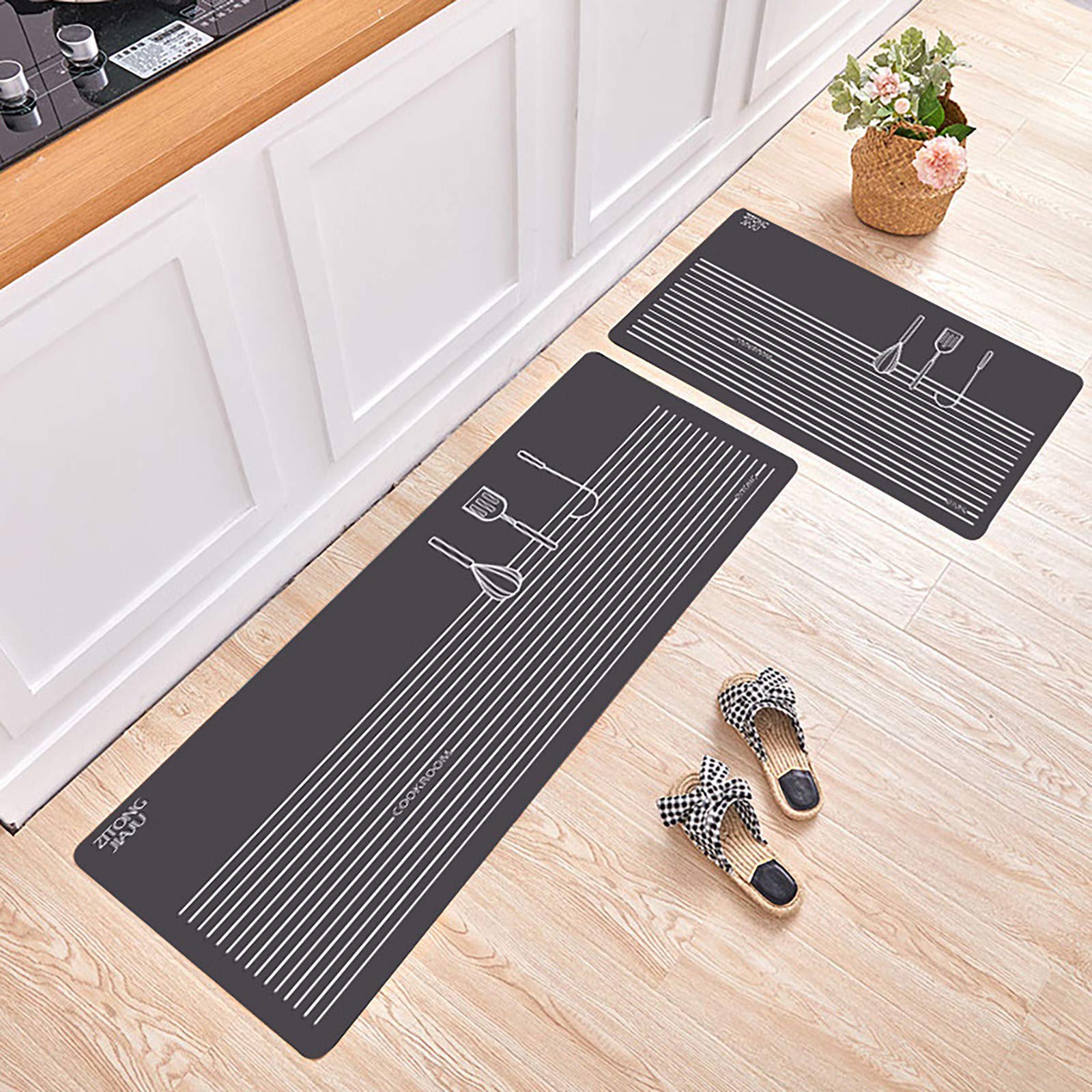 2-Pack Oil Absorbent Non-Slip Kitchen Floor Mats - Waterproof Kitchen Rugs for Under Sink, Stove & Dining Area - Anti-Fatigue Comfort for Cooking & Cleaning