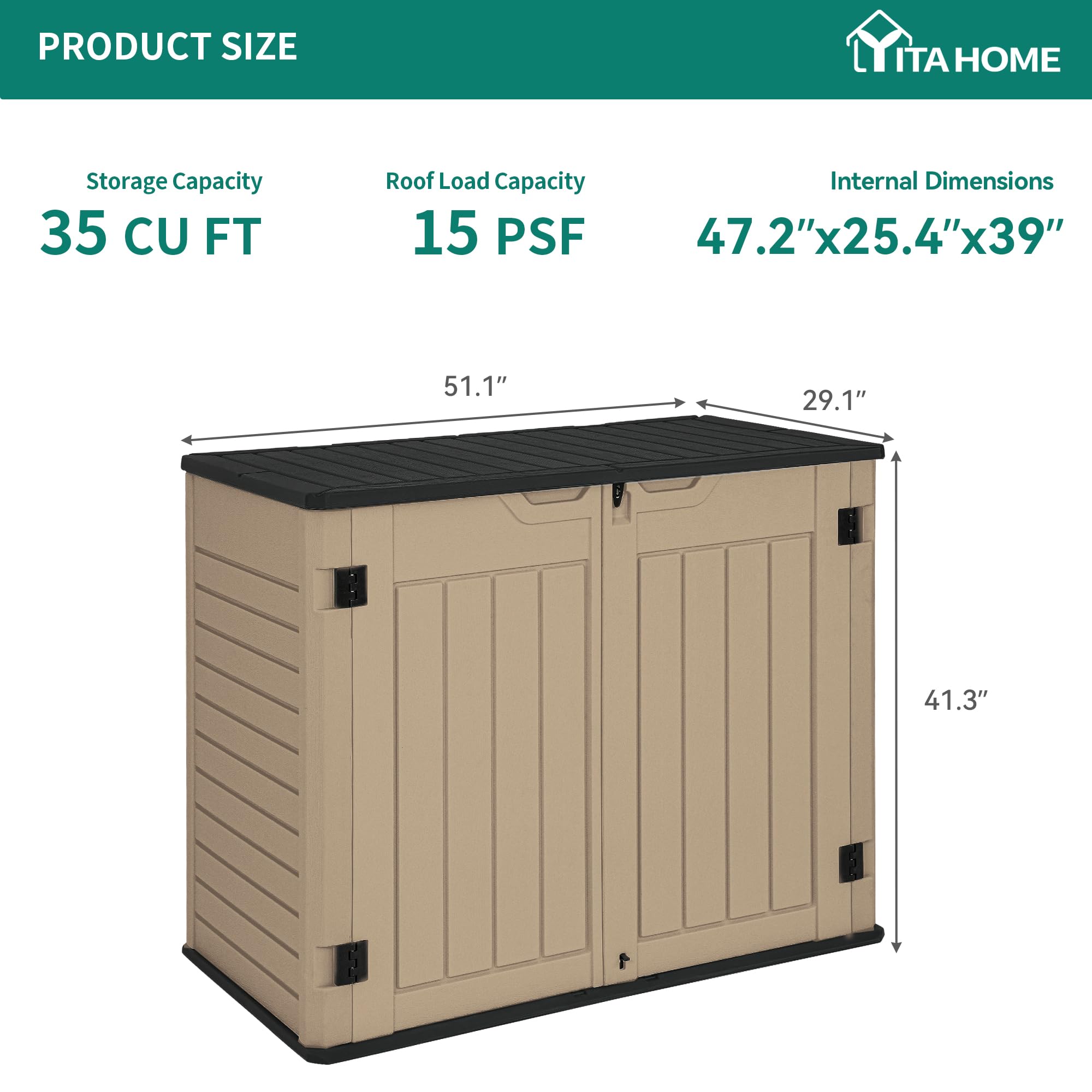 YITAHOME Outdoor Resin Storage Shed, 39