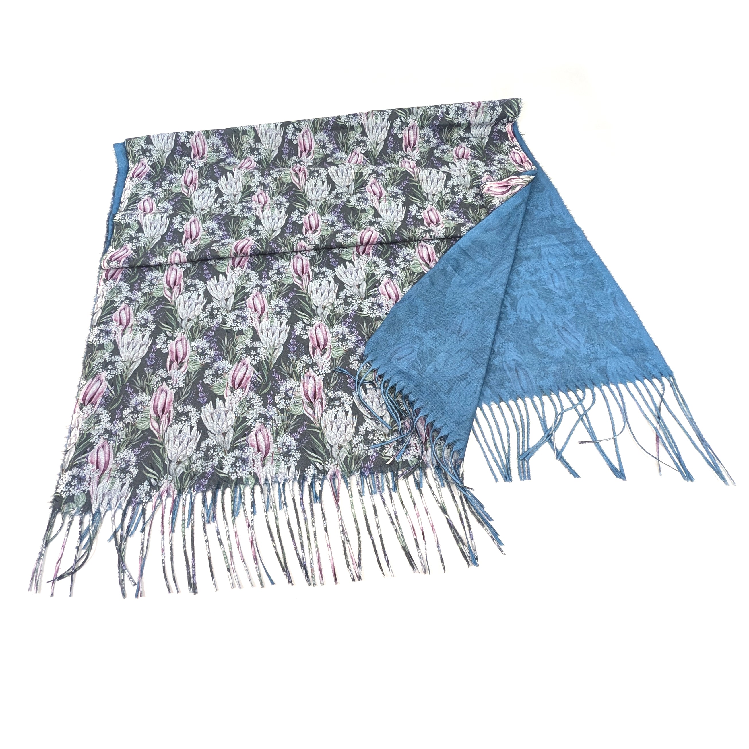 Premium Protea Pashmina Scarf (70x180cm) - Exclusive Denim Blue Design - Soft & Lightweight Shawl for Women - Perfect for Travel, Office & Evening Wear
