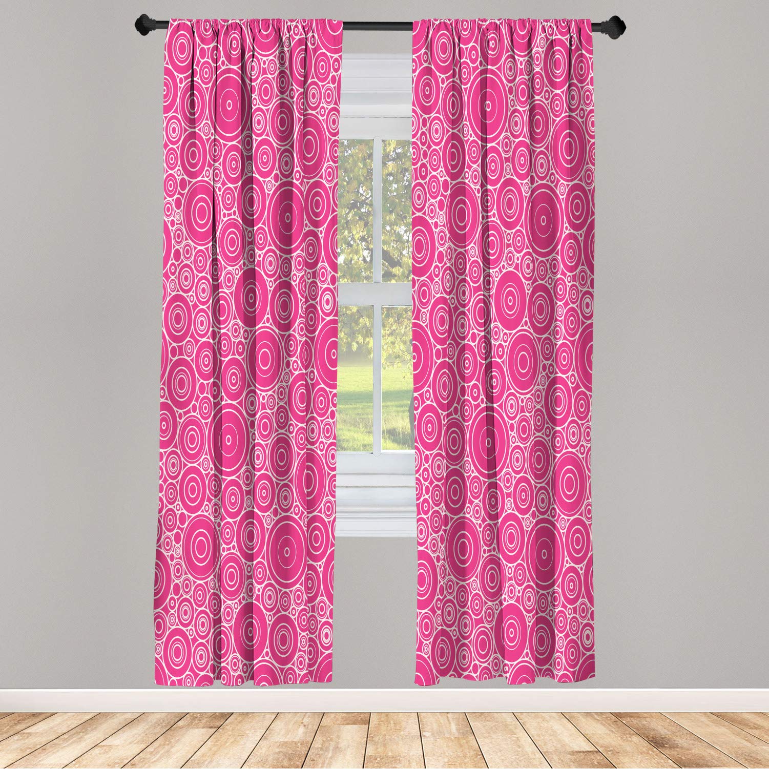 Ambesonne Geometric Window Curtains - Modern Circle Pattern Lightweight Blackout Drapes for Living Room & Bedroom, 2-Panel Set with Rod Pocket (28x63 inches, Hot Pink) | Home Decor, Nursery, Apartment
