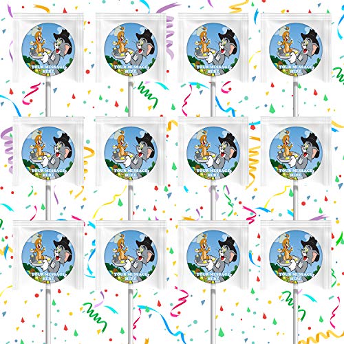 Tom and Jerry Party Supplies - 12-Piece Decorations Set with Lollipops for Kids Birthday, Baby Shower & Themed Events