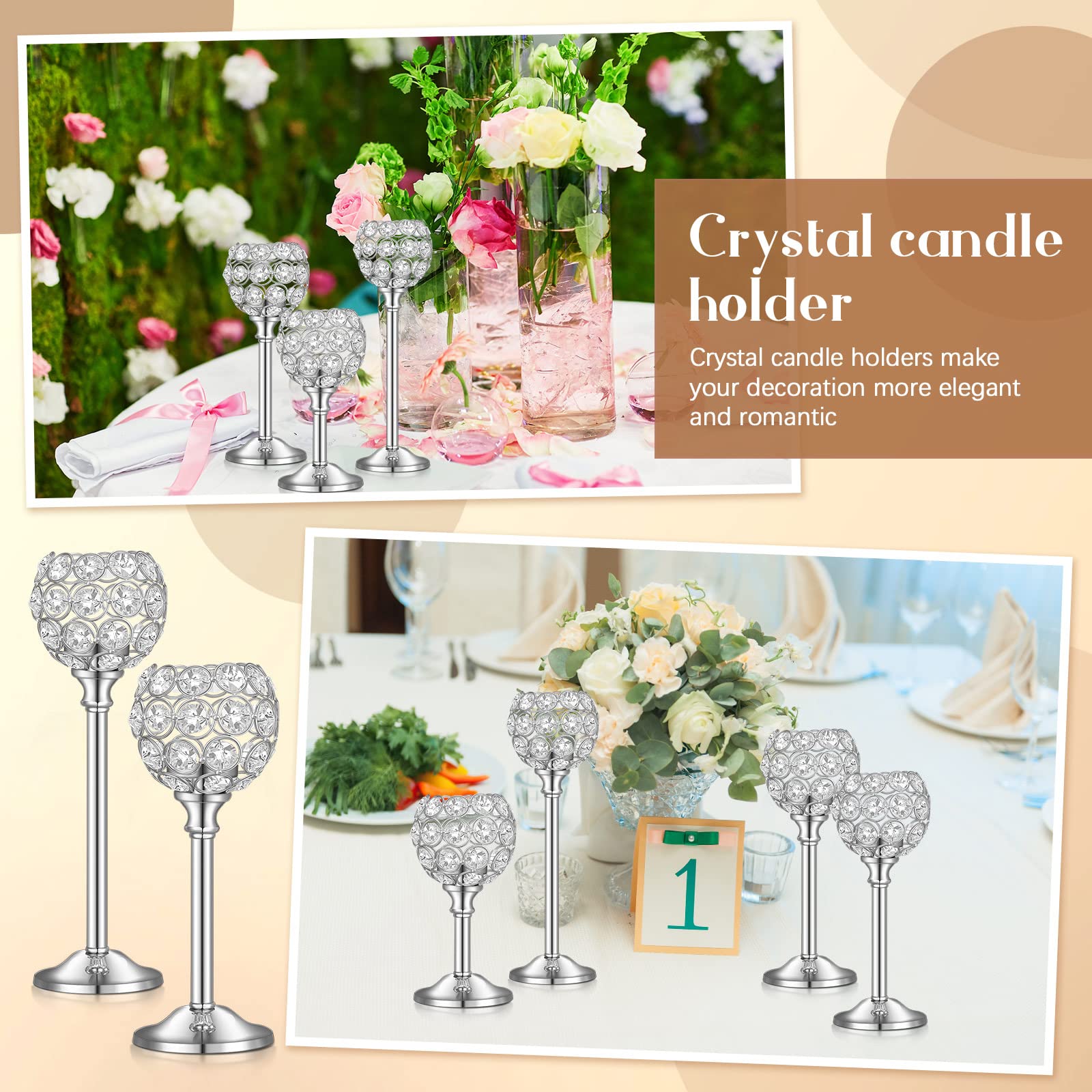 Qunclay 18-Piece Silver Crystal Candle Holders Set - Elegant Candle Stick Holders for Wedding Centerpieces, Dining Table Decor, and Party Decorations | Perfect for Romantic Dinners, Holiday Celebrations & Home Decoration