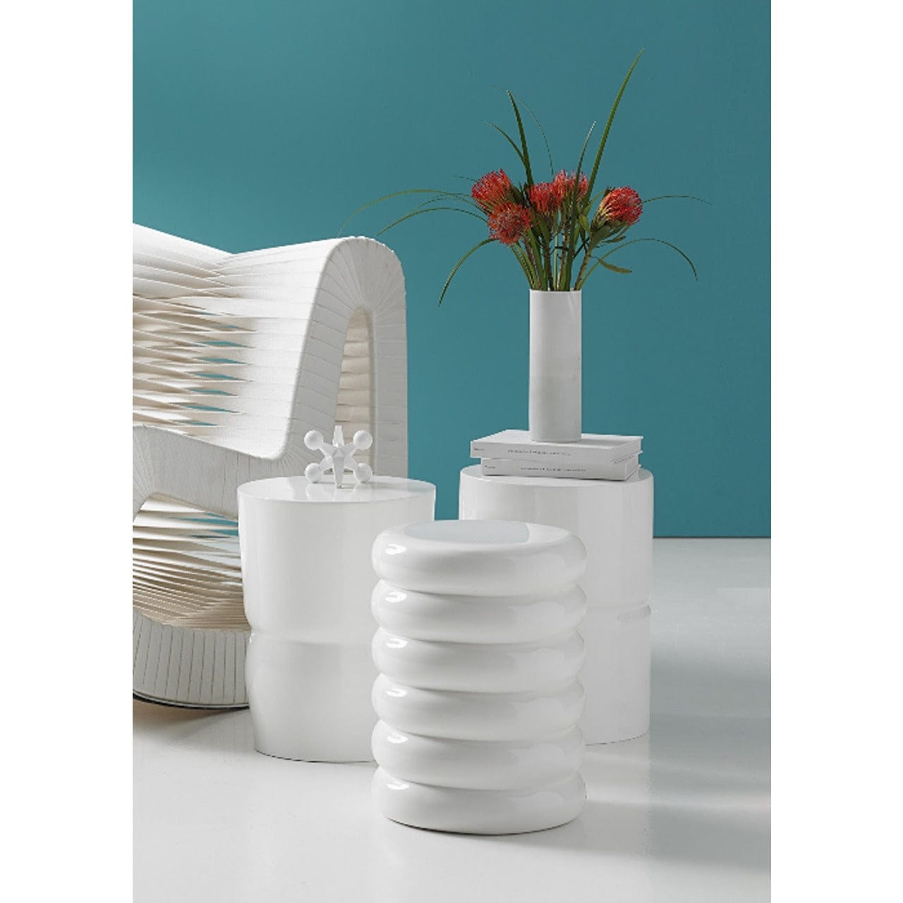 Handcrafted White Outdoor Stool & Side Table - Durable Patio Furniture for Garden, Poolside, or Balcony Decor