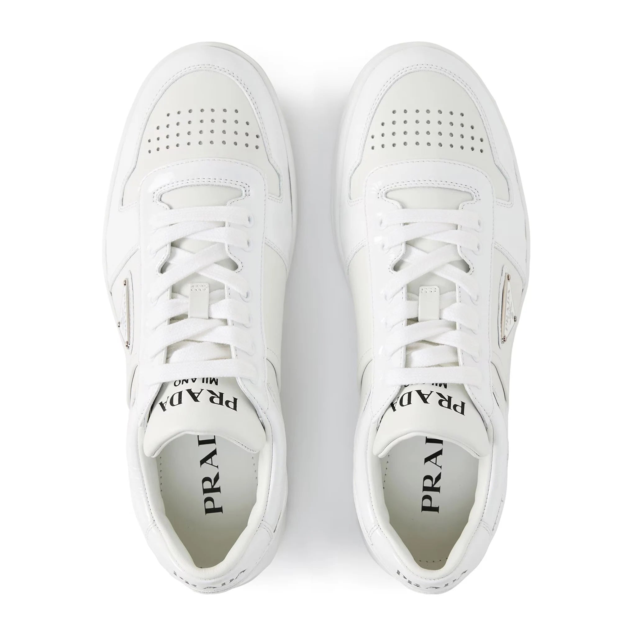 Prada Downtown Leather Low Top White Sneakers for Women - Stylish Casual Shoes for Everyday Wear, Office & Outings