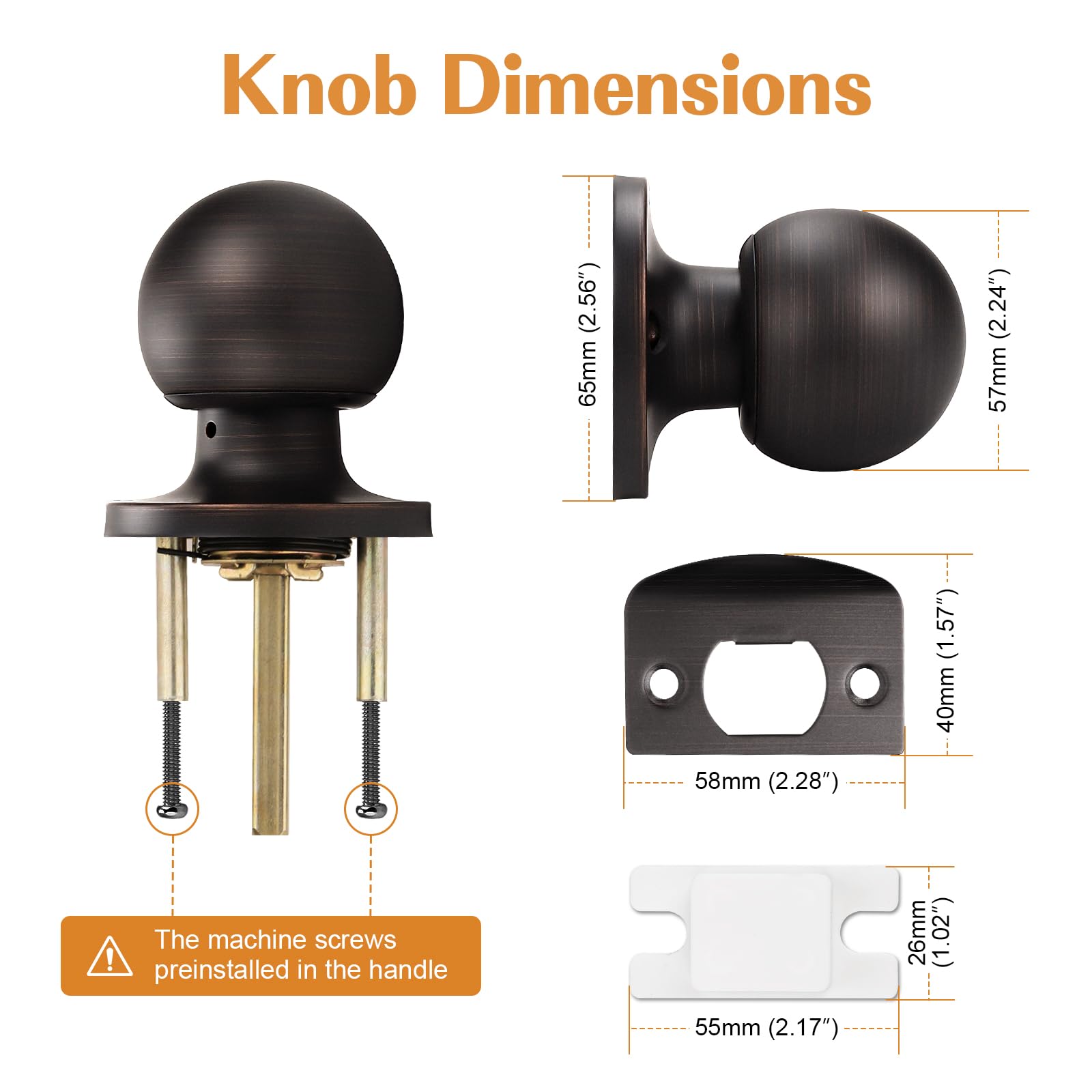 Probrico 8-Pack Oil Rubbed Bronze French Door Knobs - Keyless Passage Lever, Classic Round Ball Knob for Interior Closet & Bedroom Doors | Durable Hardware for Home & Office Use