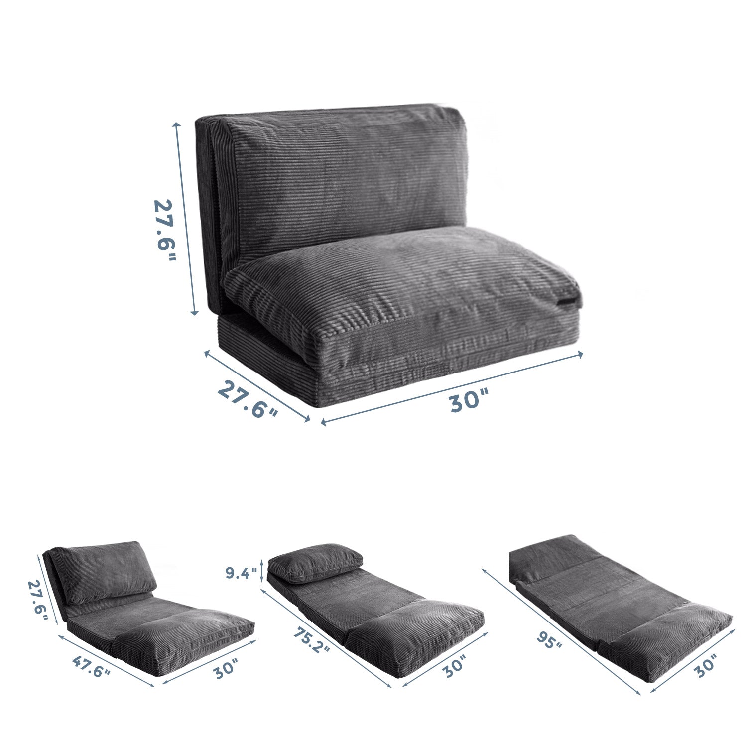 MAXYOYO Foldable Corduroy Bean Bag Sofa Bed with Washable Cover - Perfect for Living Room Lounging, Dorm Room Comfort & Kids Play Area