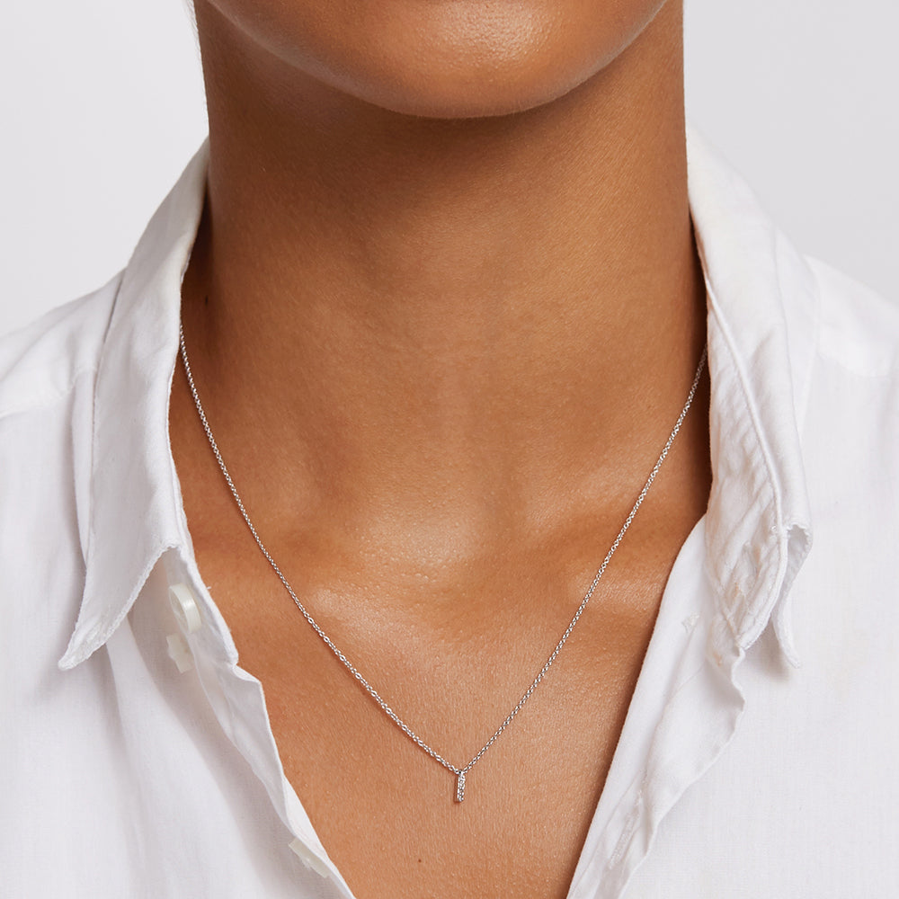 Diamond Letter I Necklace in Sterling Silver - Perfect for Birthdays, Anniversaries & Personalized Gifts
